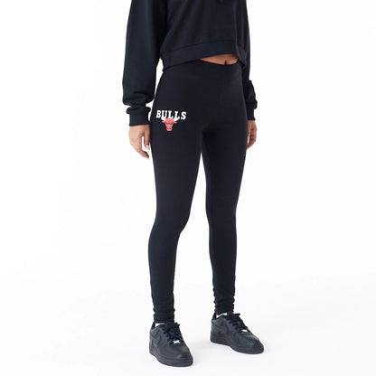 The Female model is wearing Chicago Bulls Womens NBA Team Bulls Logo Black Leggings 1