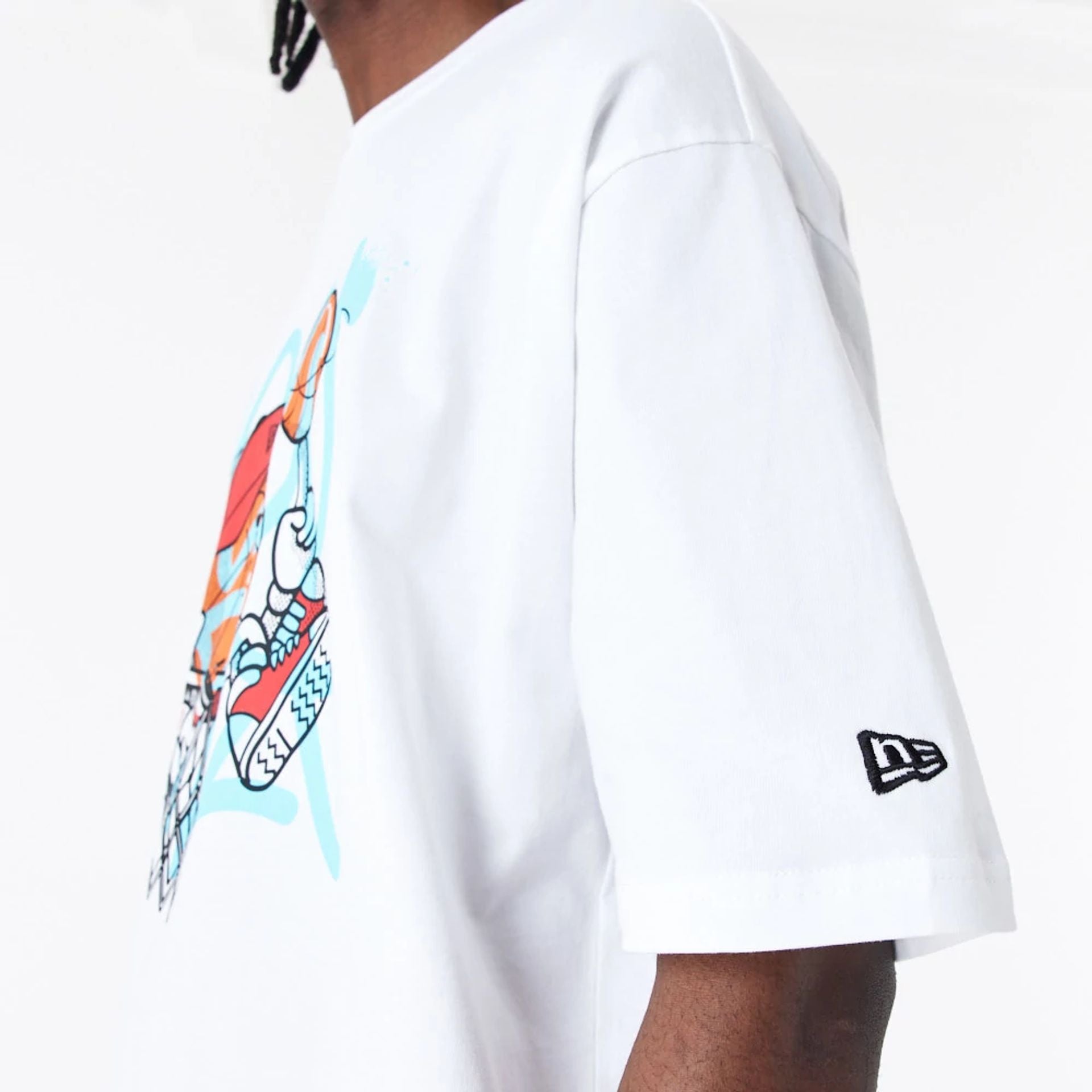 The Male model is wearing New Era Spray Graphic White Oversized T-Shirt 6