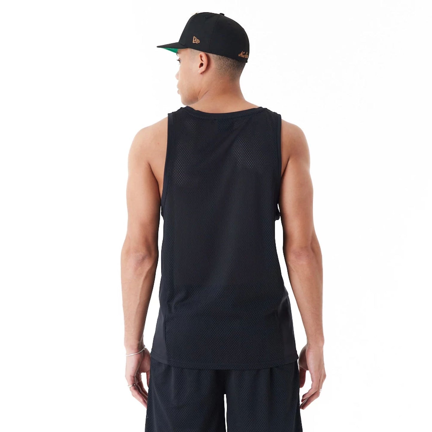 The Male model is wearing New Era Mesh Black Tank Top 5