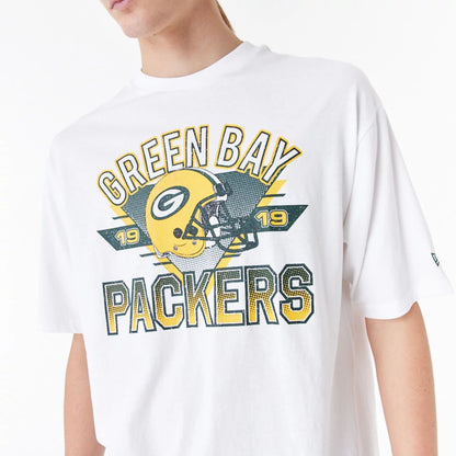 The Male model is wearing Green Bay Packers NFL White Oversized T-Shirt 2