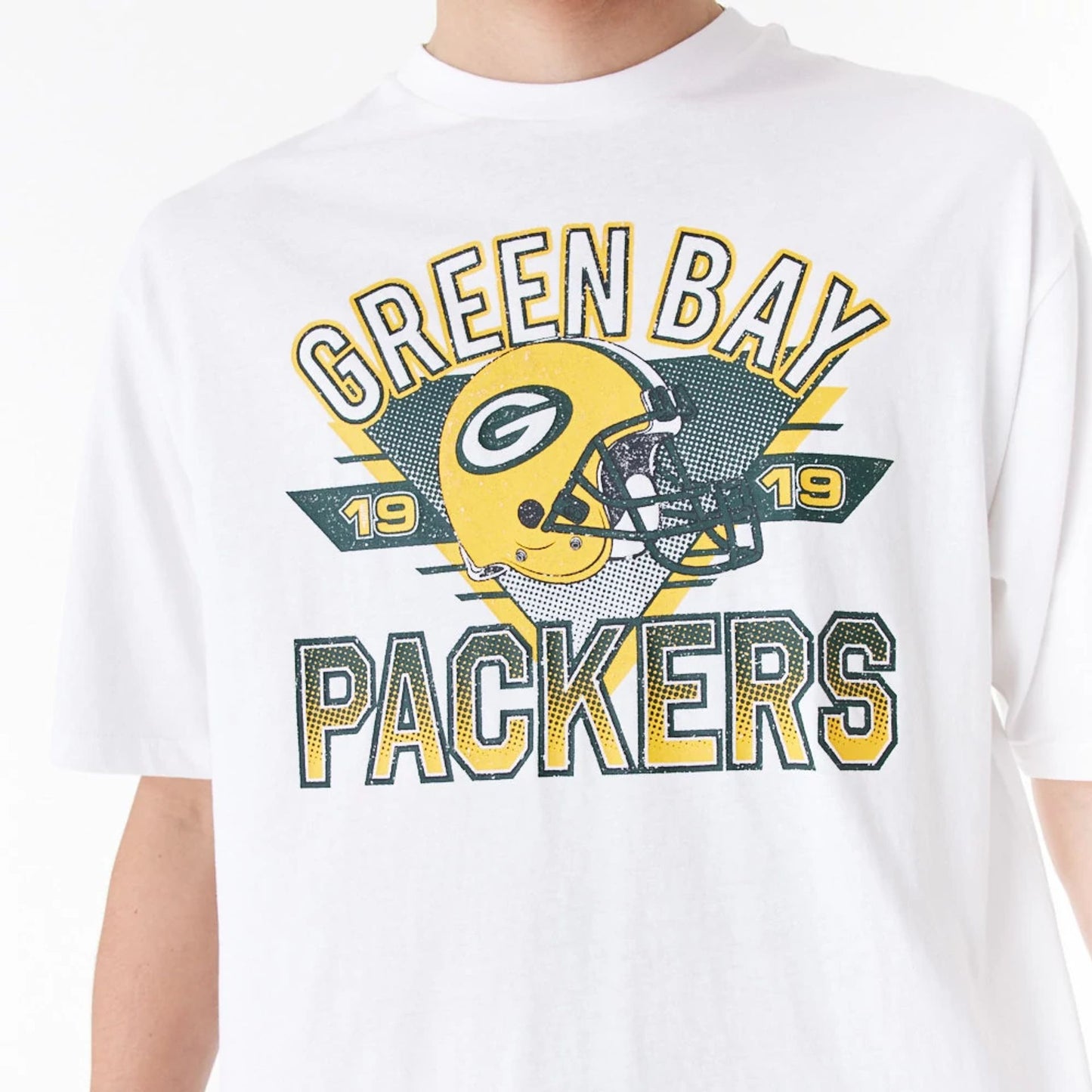 The Male model is wearing Green Bay Packers NFL White Oversized T-Shirt 5