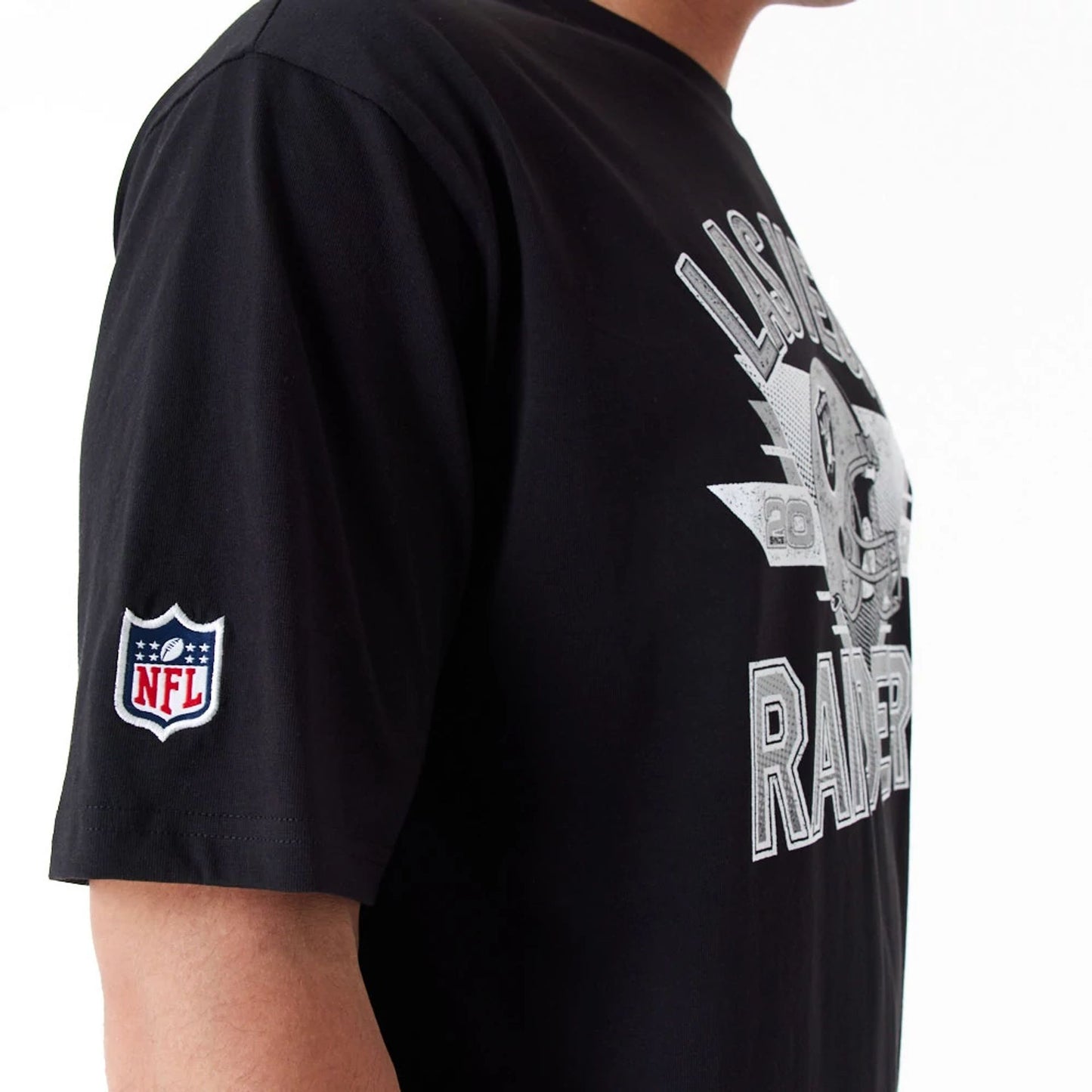 The Male model is wearing Las Vegas Raiders NFL Black Oversized T-Shirt 6