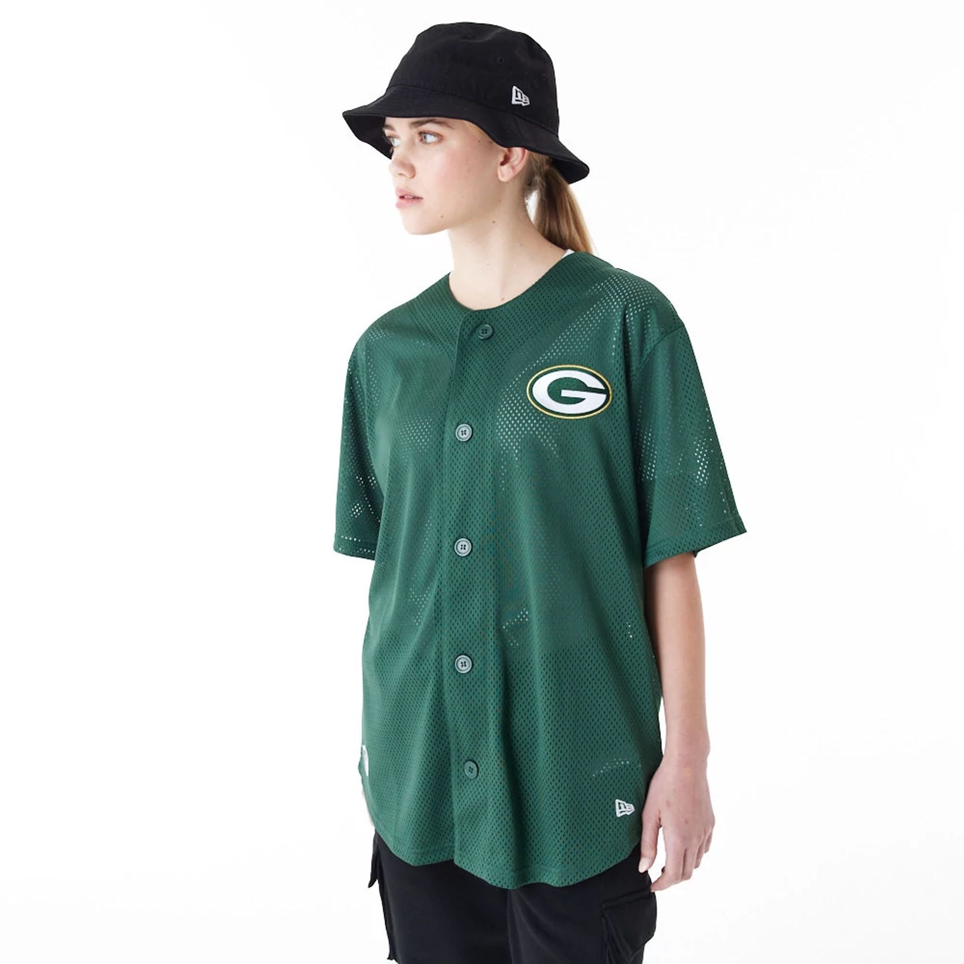 The Male model is wearing Green Bay Packers NFL Green Mesh Jersey 2