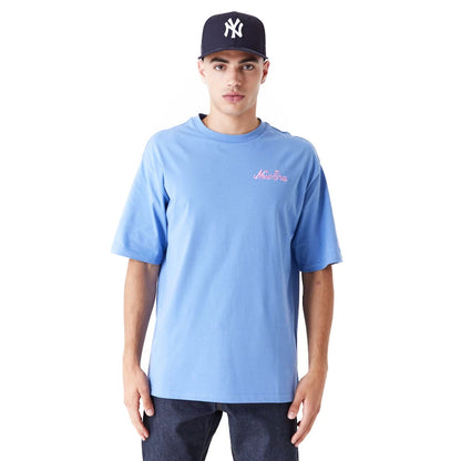 The Male model is wearing New Era Food Graphic Blue Oversized T-Shirt 1