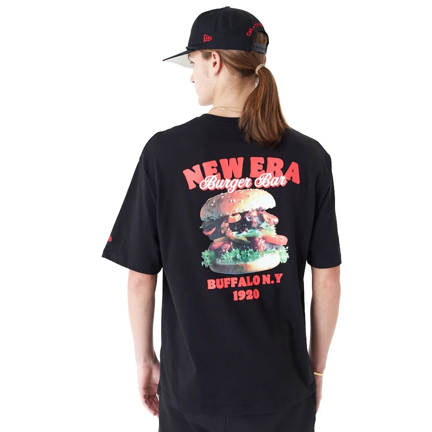 The Male model is wearing New Era Food Graphic Black Oversized T-Shirt 2