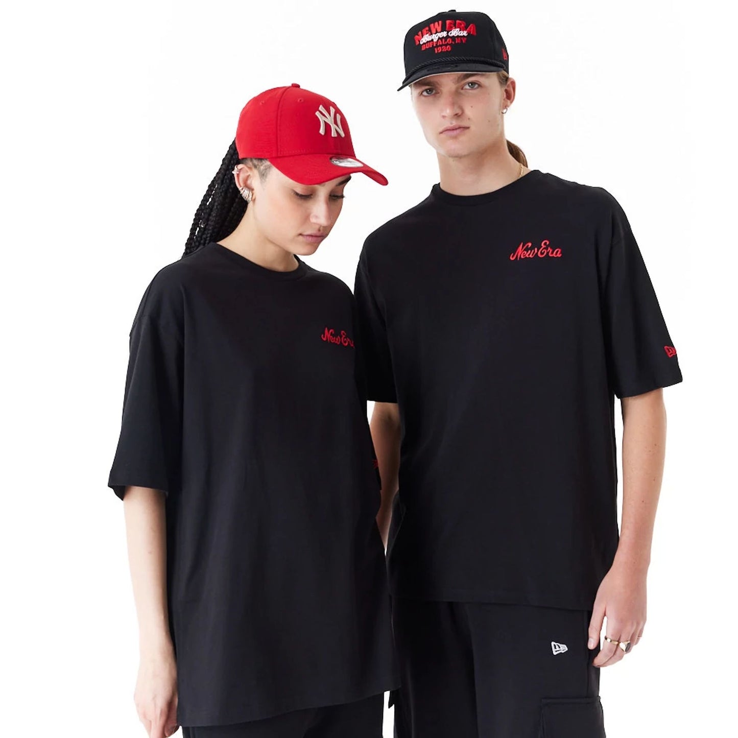 The Male model is wearing New Era Food Graphic Black Oversized T-Shirt 8