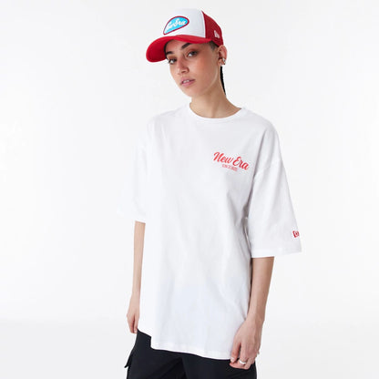 The Male model is wearing New Era Cactus Graphic White Oversized T-Shirt 7