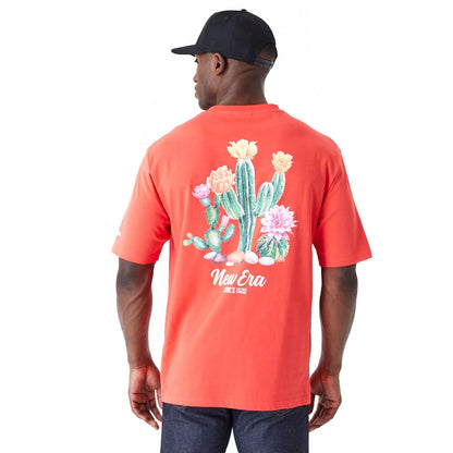 The Male model is wearing New Era Cactus Graphic Red Oversized T-Shirt 5