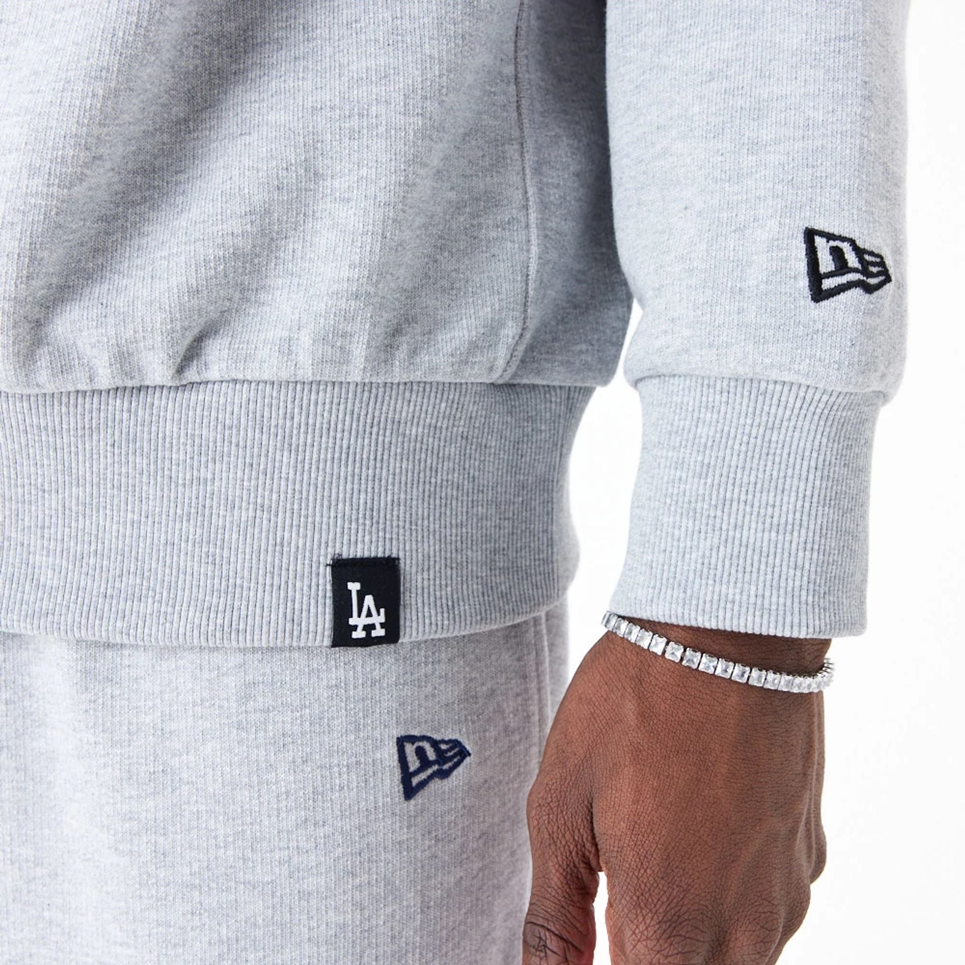 The Male model is wearing LA Dodgers MLB Lifestyle Grey Crew Neck Sweatshirt 5