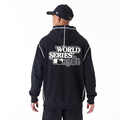 The Male model is wearing Detroit Tigers MLB World Series Black Oversized Pullover Hoodie 8