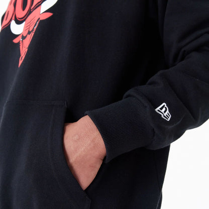 The Male model is wearing Chicago Bulls NBA Script Black Oversized Pullover Hoodie 4