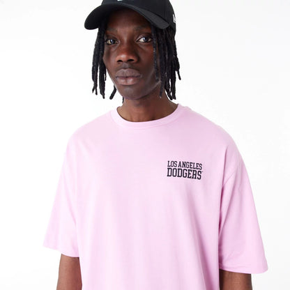 The Male model is wearing LA Dodgers MLB Wordmark Pink Oversized T-Shirt 3