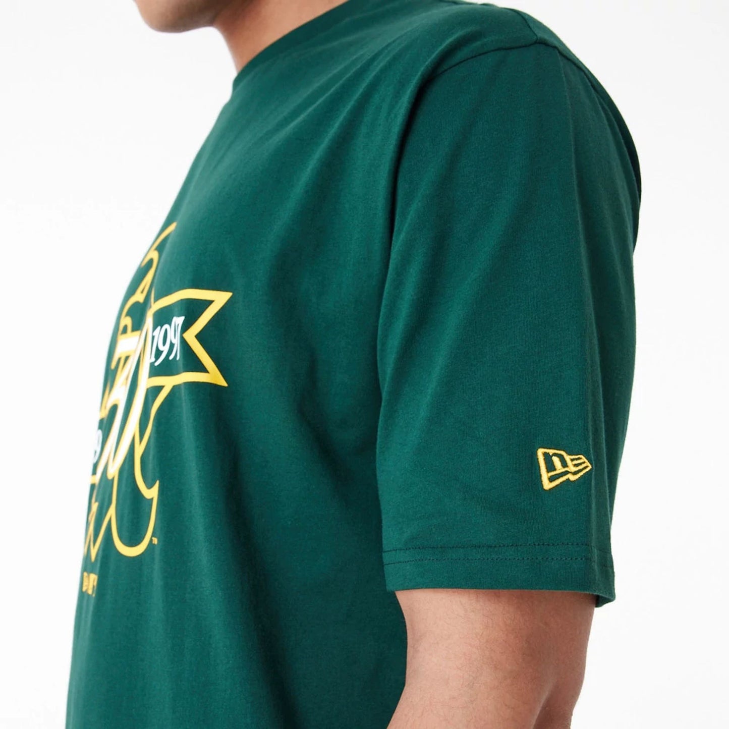 The Male model is wearing Oakland Athletics MLB Anniversary Green Oversized T-Shirt 6