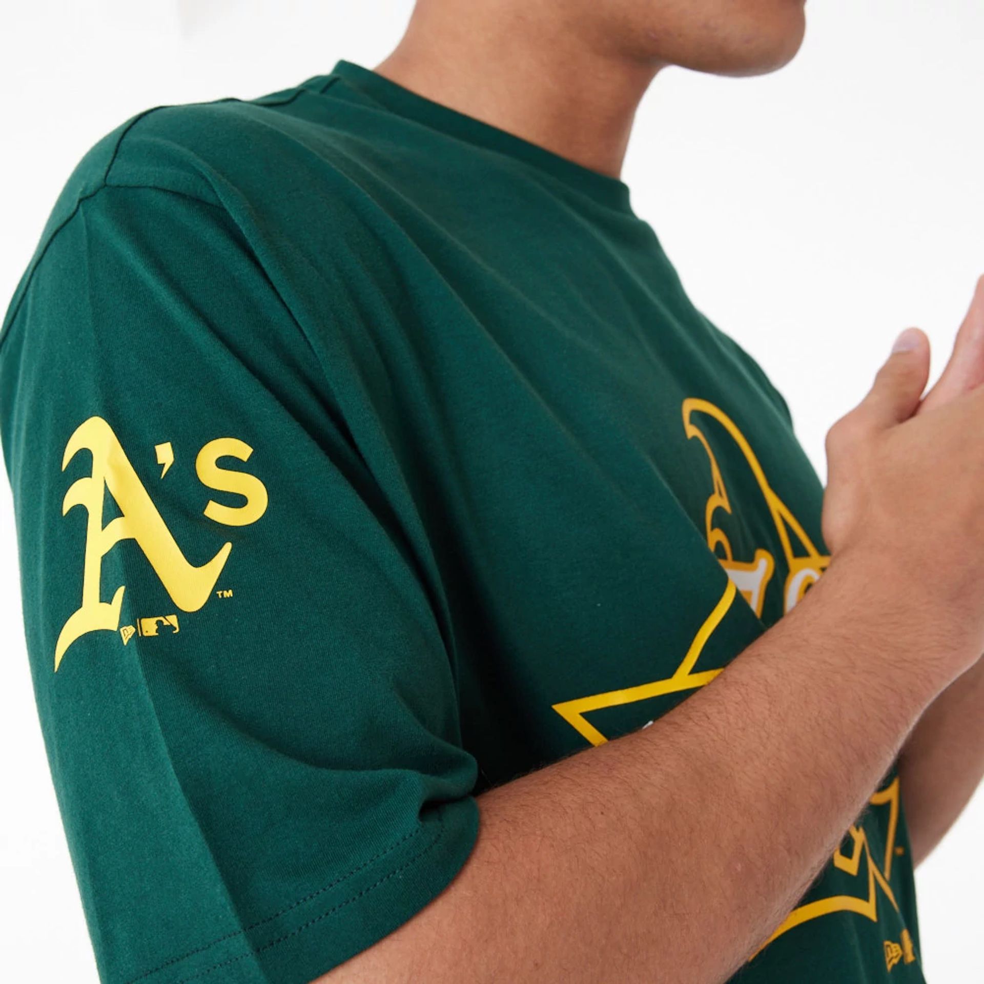 The Male model is wearing Oakland Athletics MLB Anniversary Green Oversized T-Shirt 4