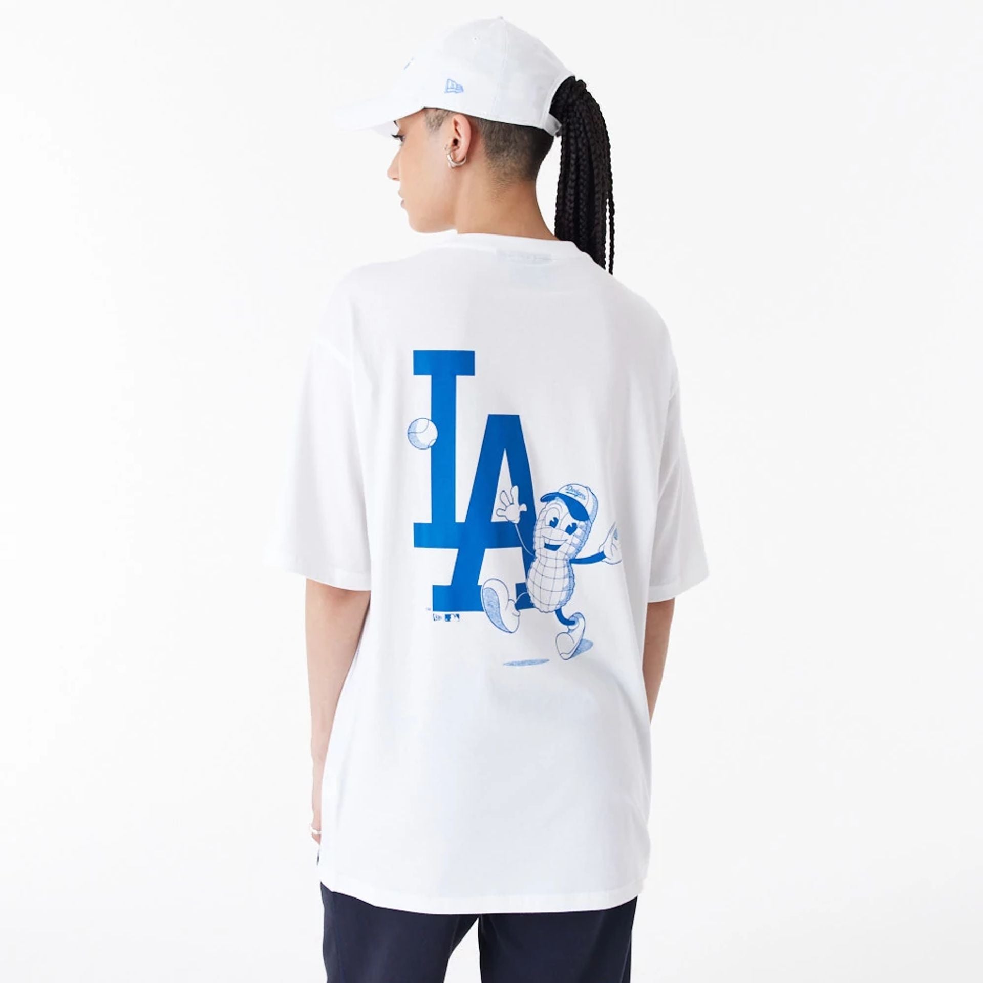 The Male model is wearing LA Dodgers MLB Food Graphic White Oversized T-Shirt 2