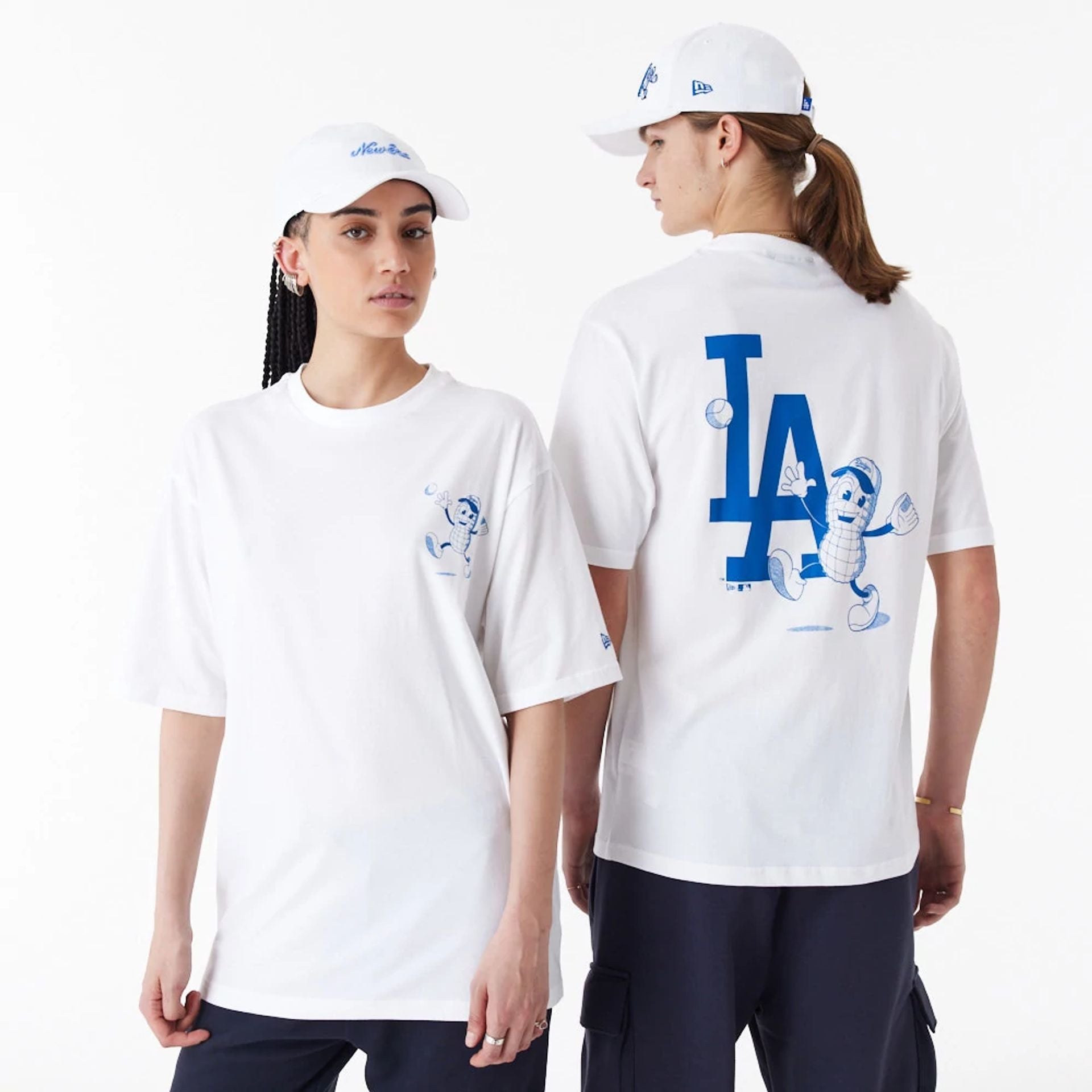 The Male model is wearing LA Dodgers MLB Food Graphic White Oversized T-Shirt 1