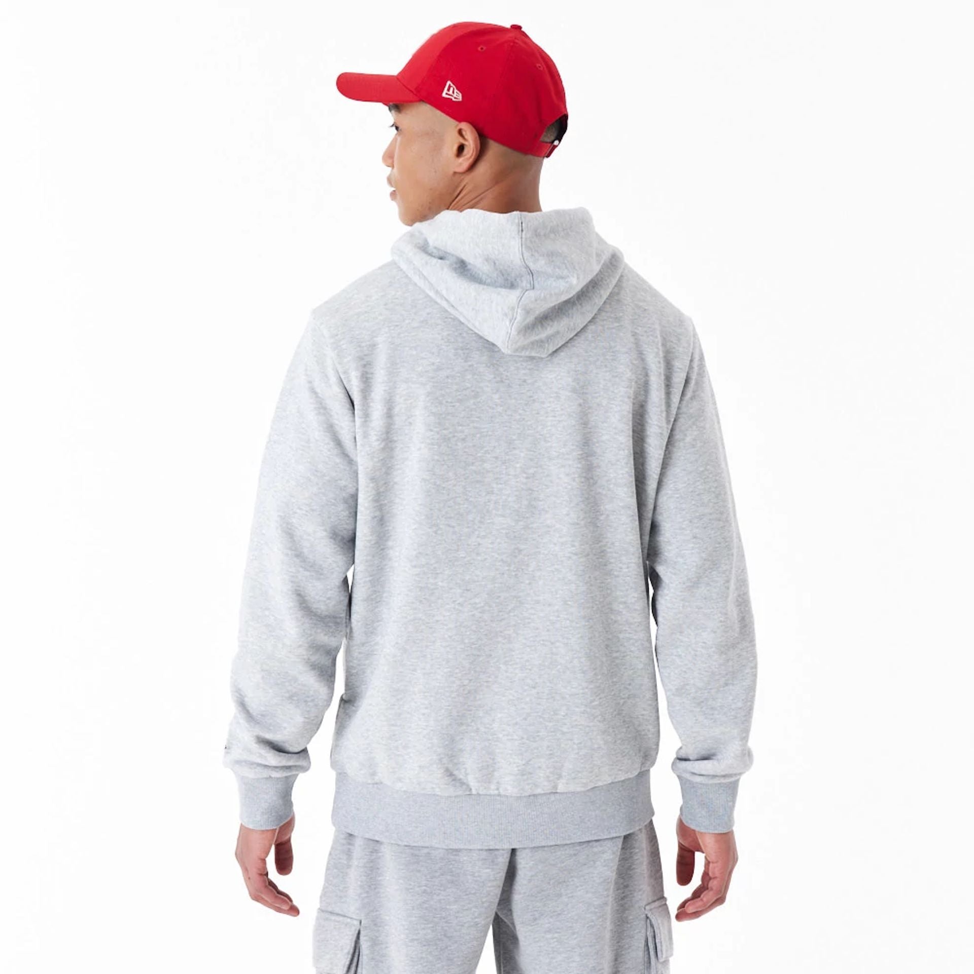 The Male model is wearing New York Yankees MLB Gradient Graphic Grey Pullover Hoodie 3