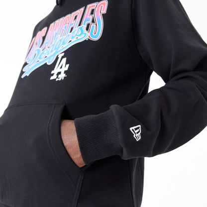 The Male model is wearing LA Dodgers MLB Gradient Graphic Black Pullover Hoodie 6