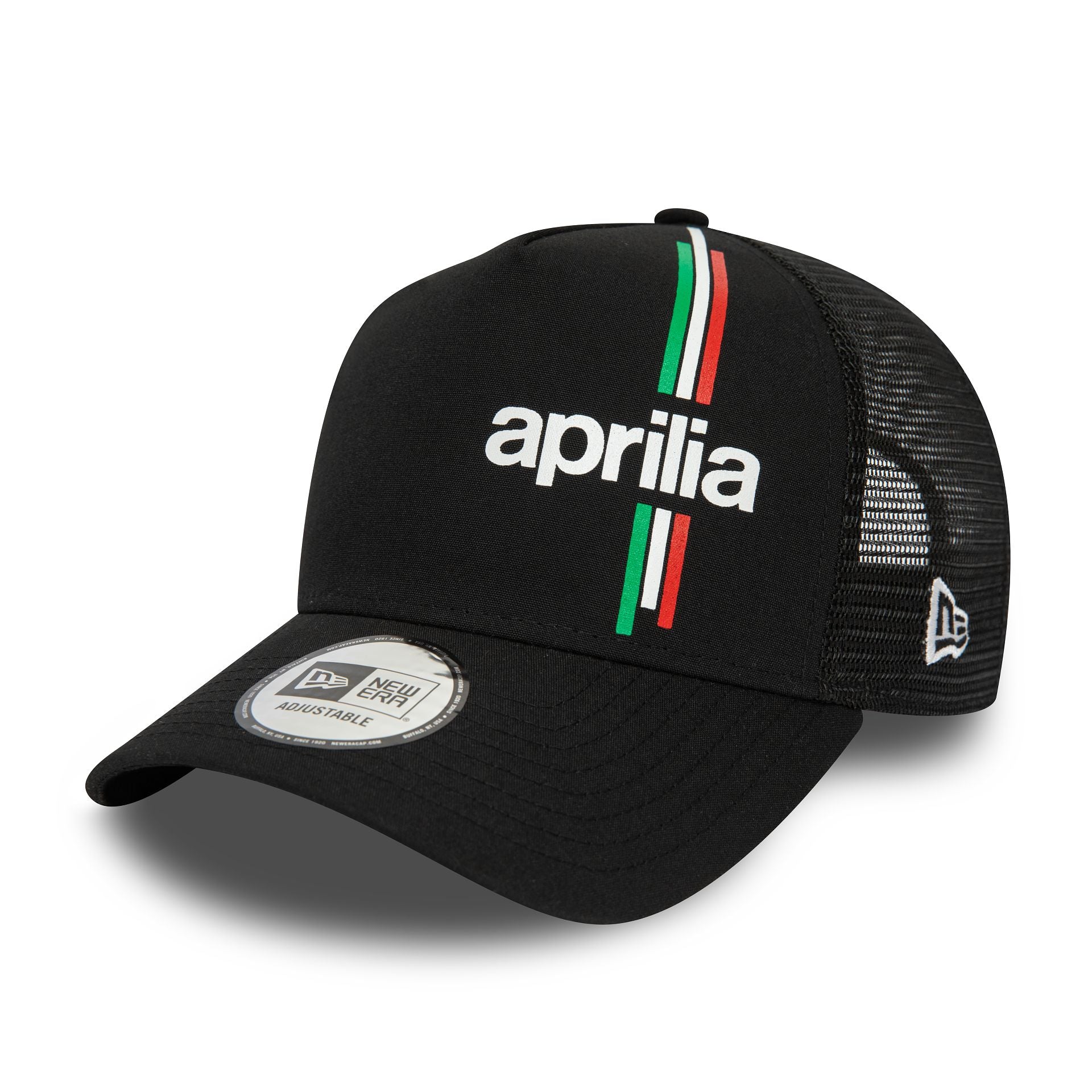 This is a Aprilia Essential Black A-Frame Trucker Cap 1