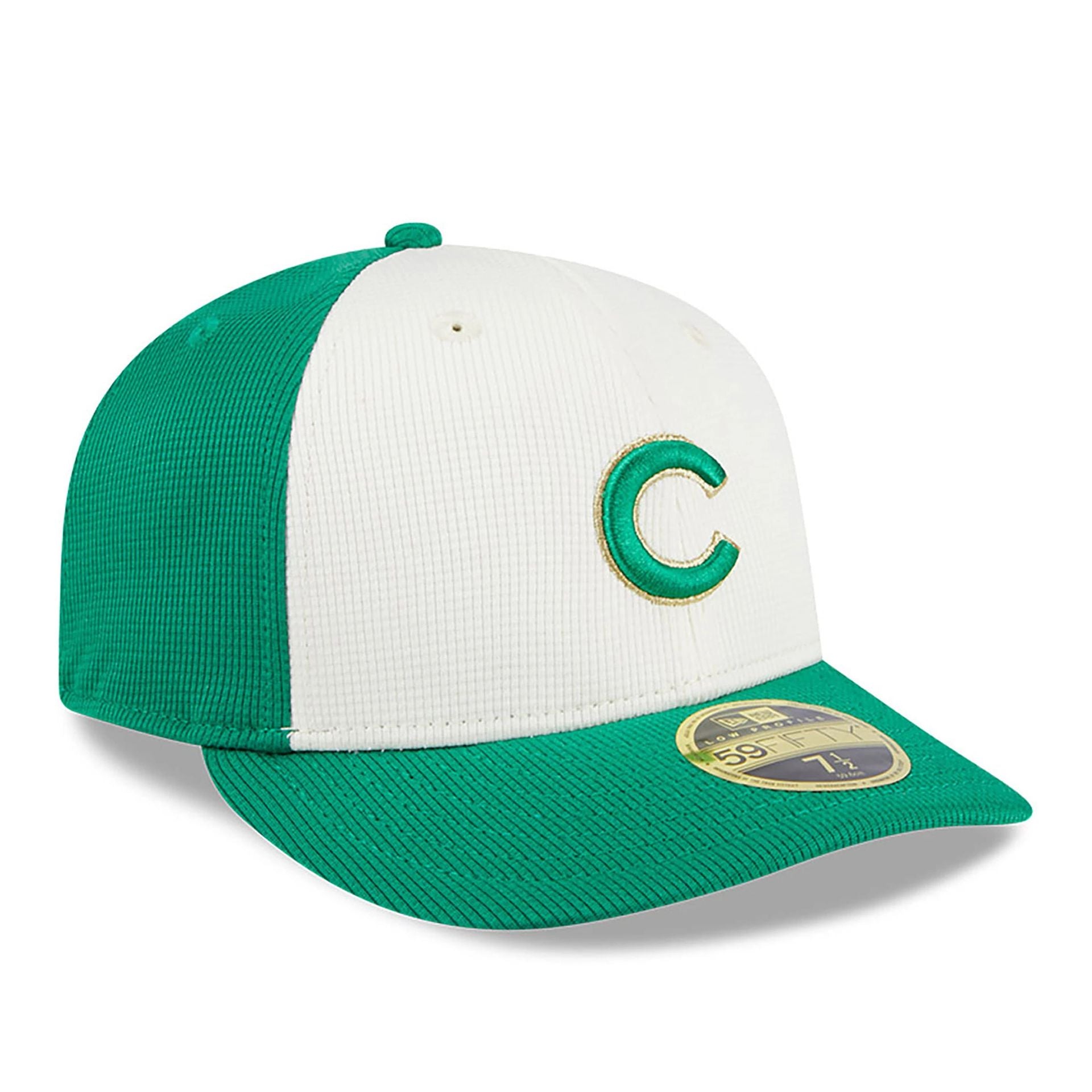 This is a Chicago Cubs St. Patrick's Day Green Low Profile 59FIFTY Fitted Cap 1