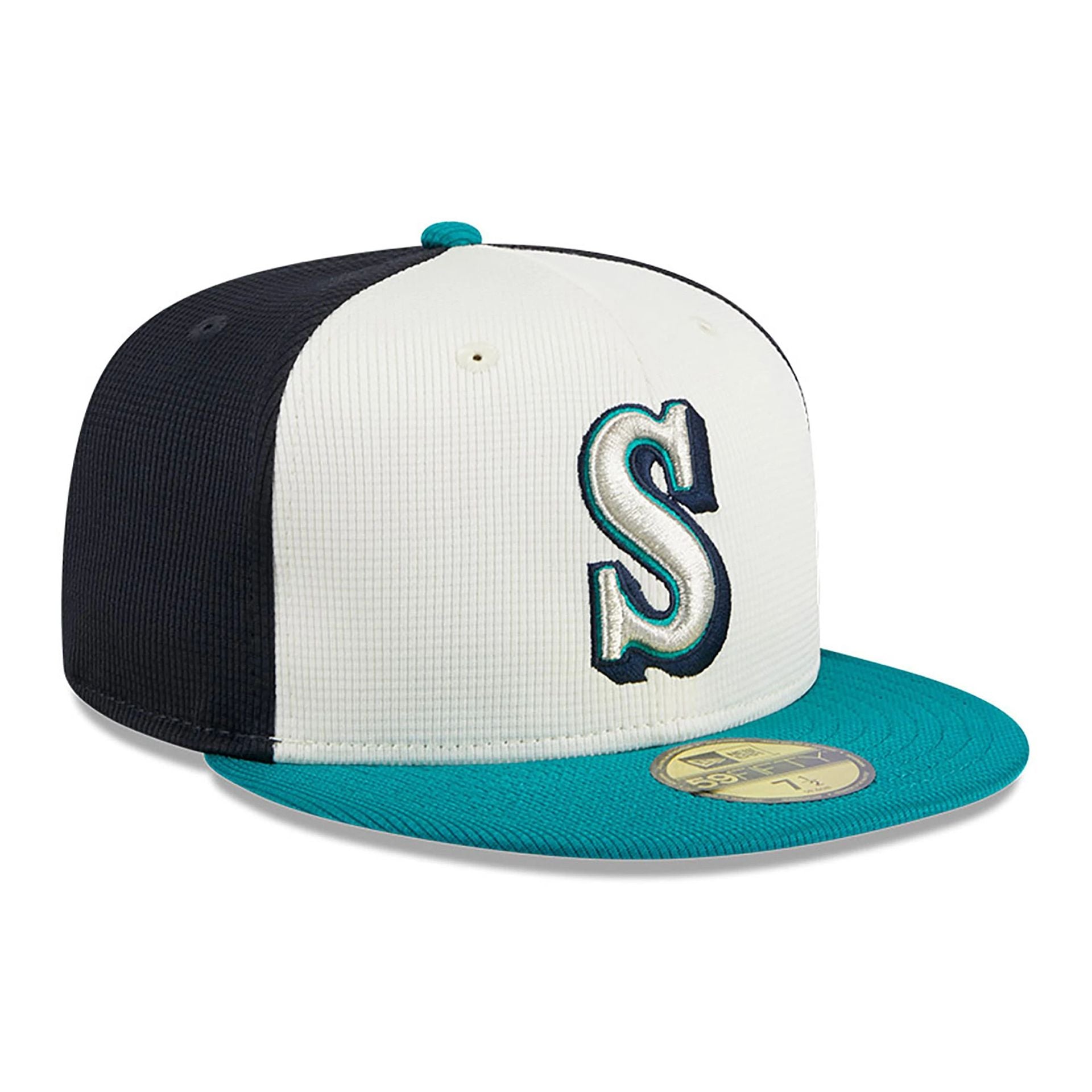 This is a Seattle Mariners MLB Batting Practice Navy 59FIFTY Fitted Cap 1