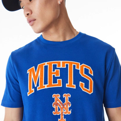 The Male model is wearing New York Mets MLB Batting Practice Blue T-Shirt 2