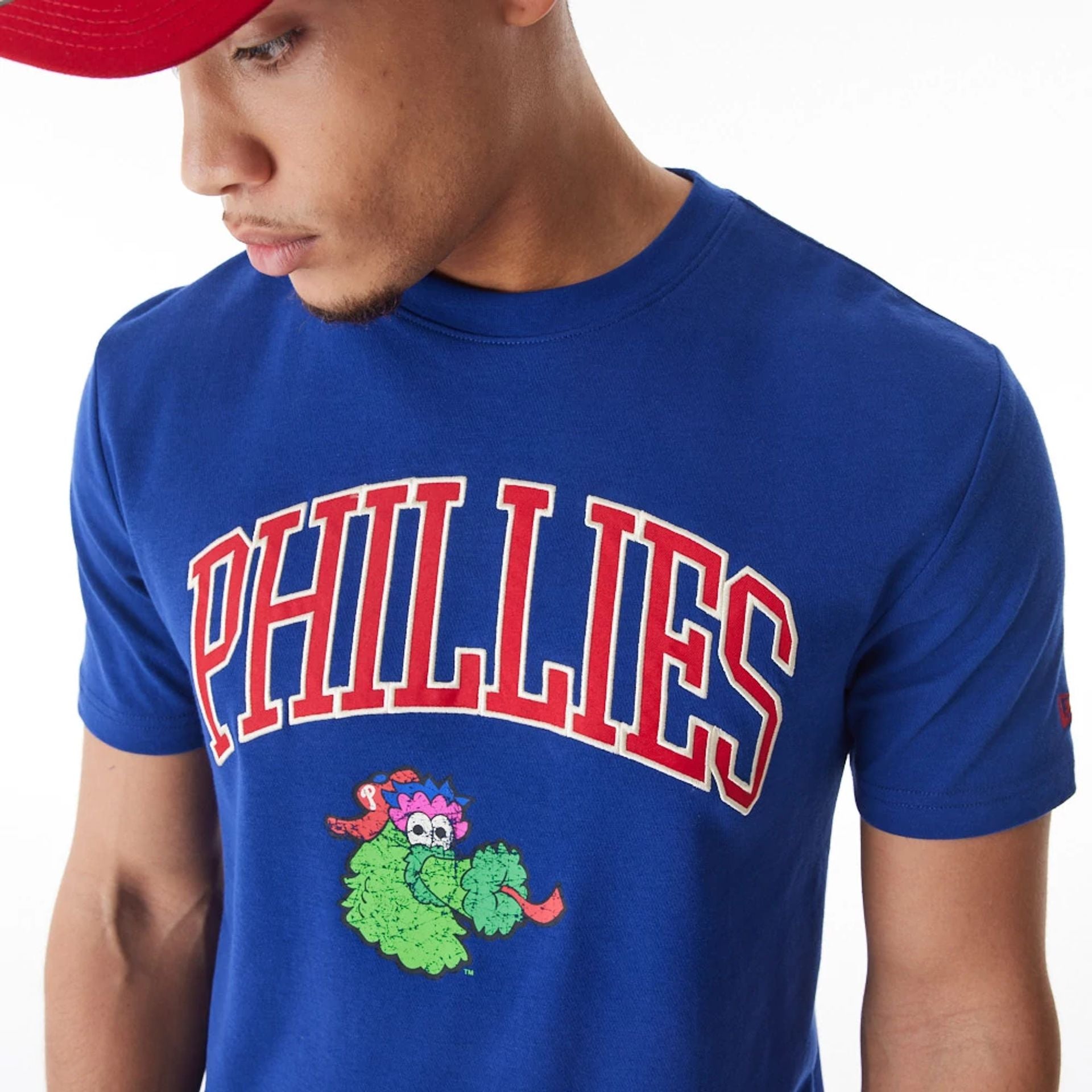 The Male model is wearing Philadelphia Phillies MLB Batting Practice Blue T-Shirt 3