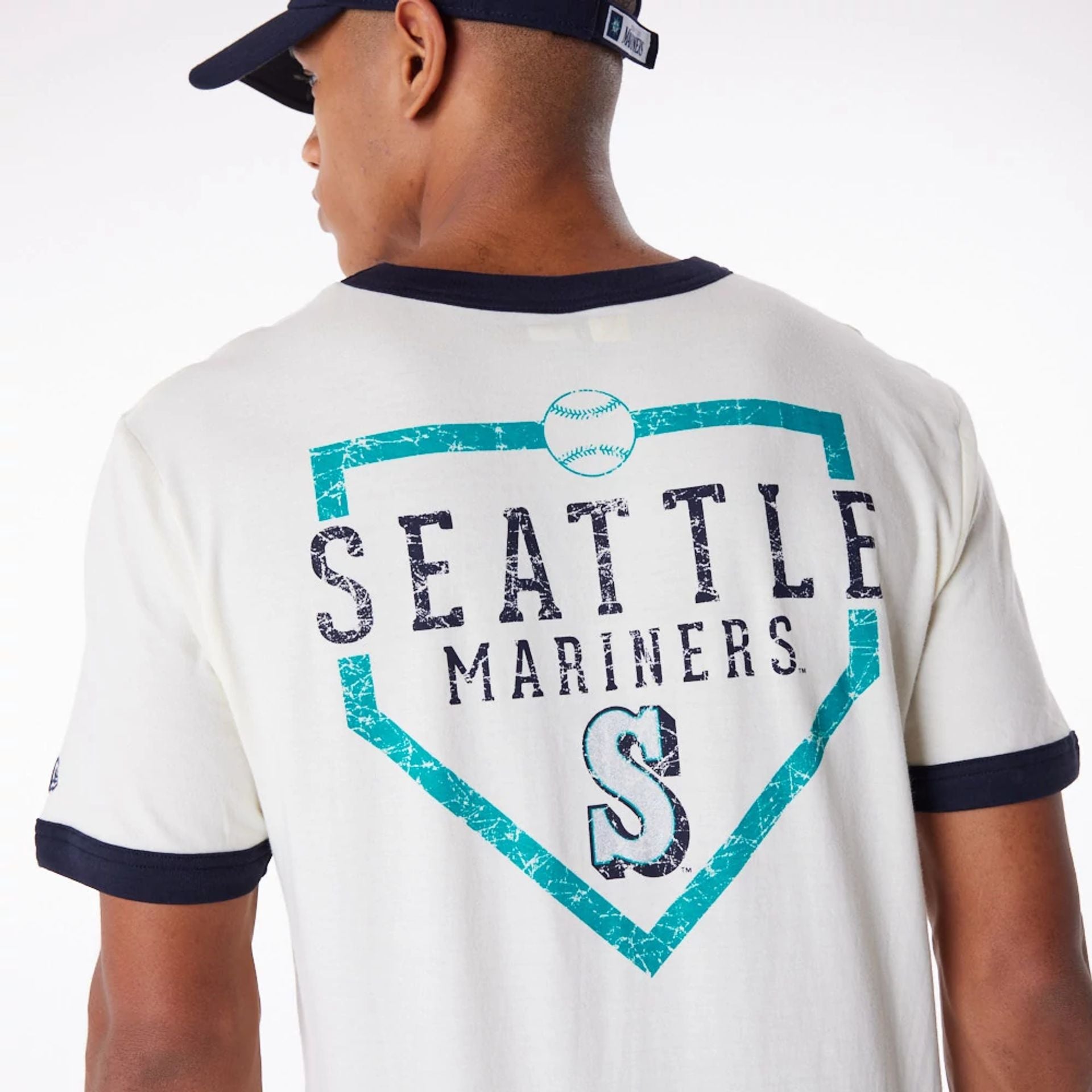 The Male model is wearing Seattle Mariners MLB Batting Practice White T-Shirt 6