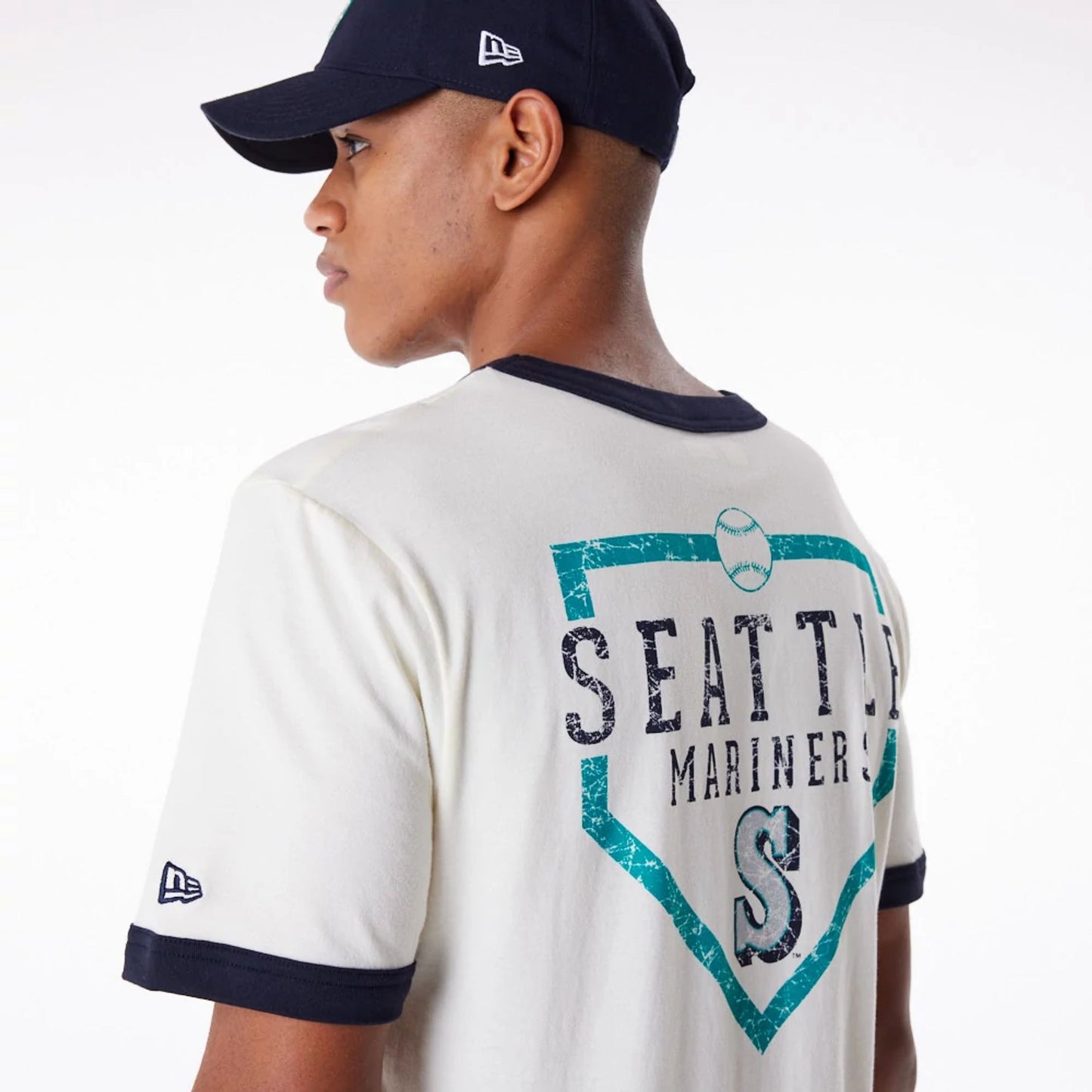 The Male model is wearing Seattle Mariners MLB Batting Practice White T-Shirt 5