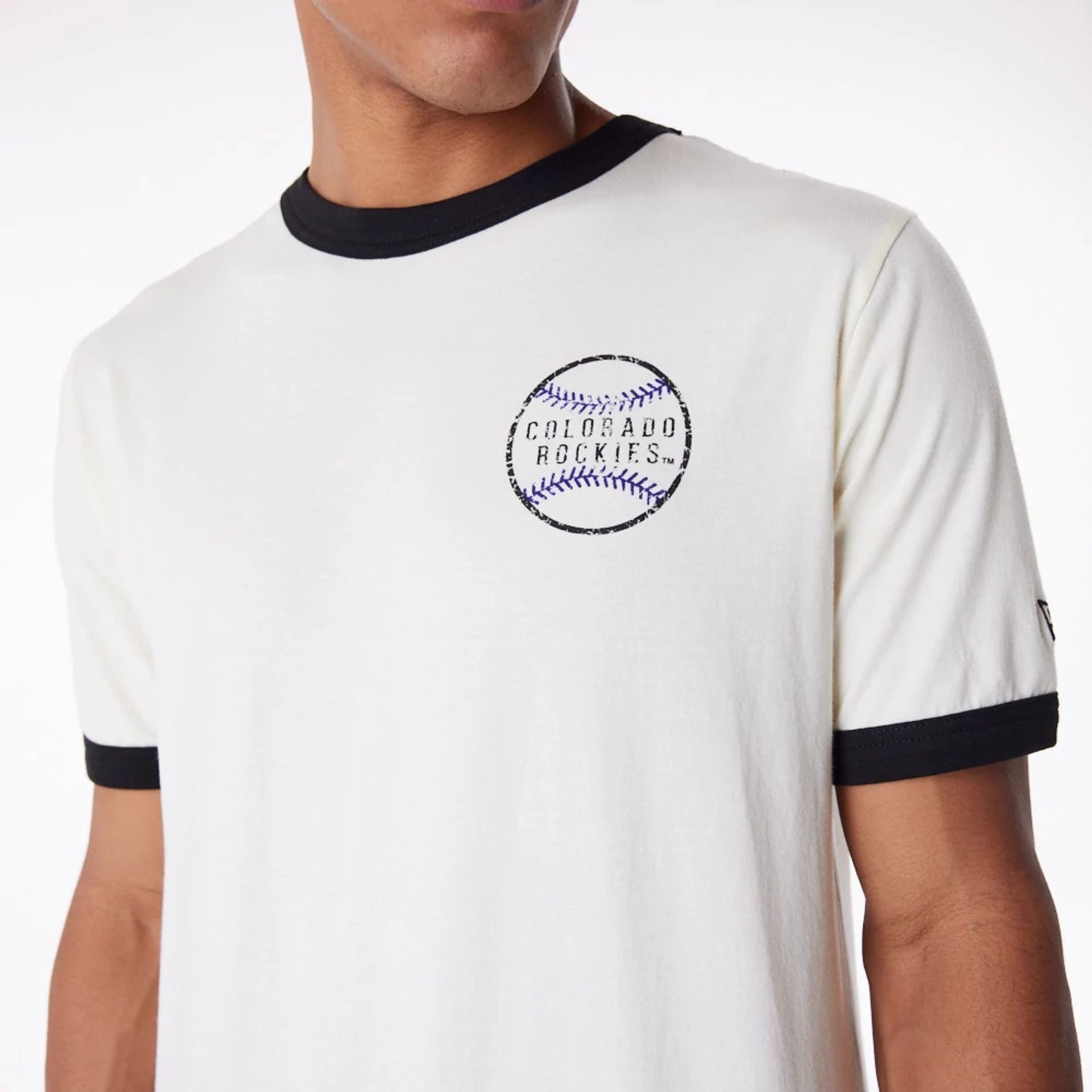 The Male model is wearing Colorado Rockies MLB Batting Practice White T-Shirt 2