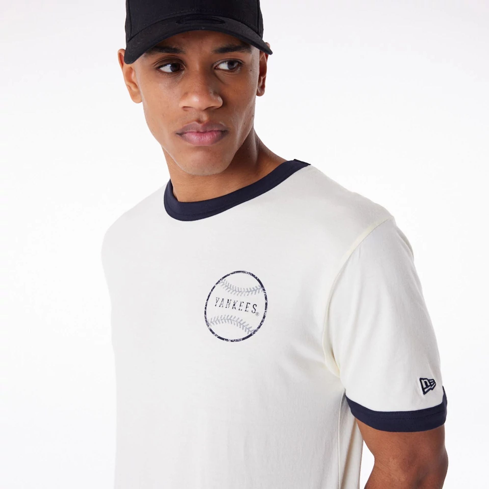 The Male model is wearing New York Yankees MLB Batting Practice White T-Shirt 1