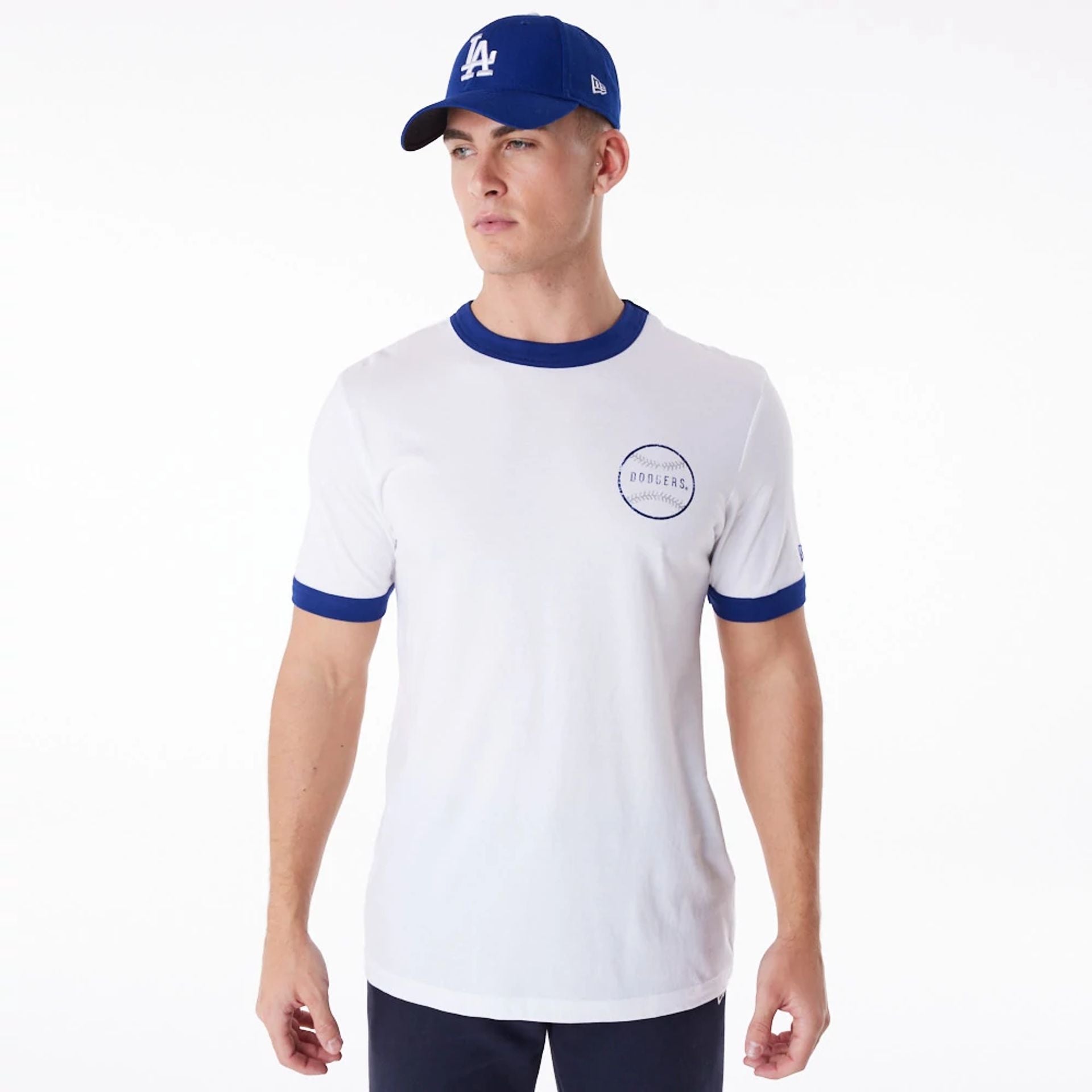 The Male model is wearing LA Dodgers MLB Batting Practice White T-Shirt 1