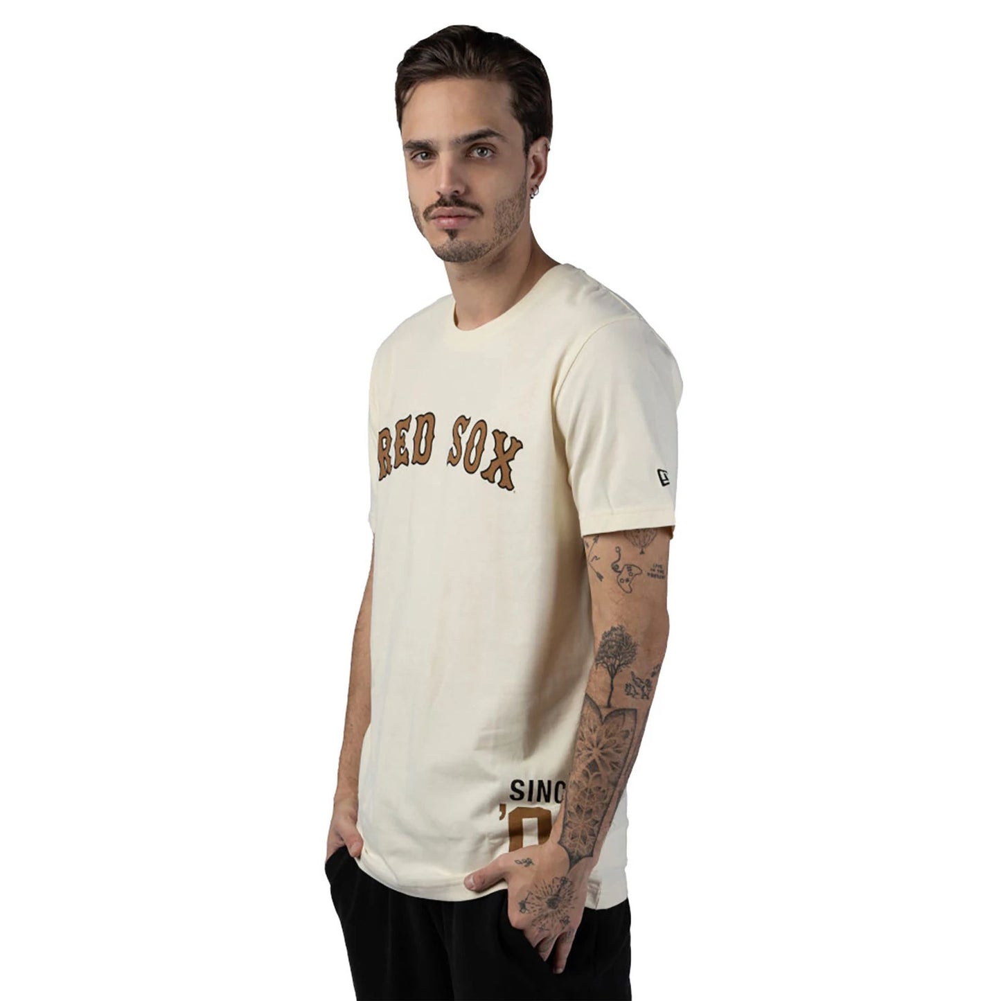 The Male model is wearing Boston Red Sox MLB Cord White T-Shirt 7