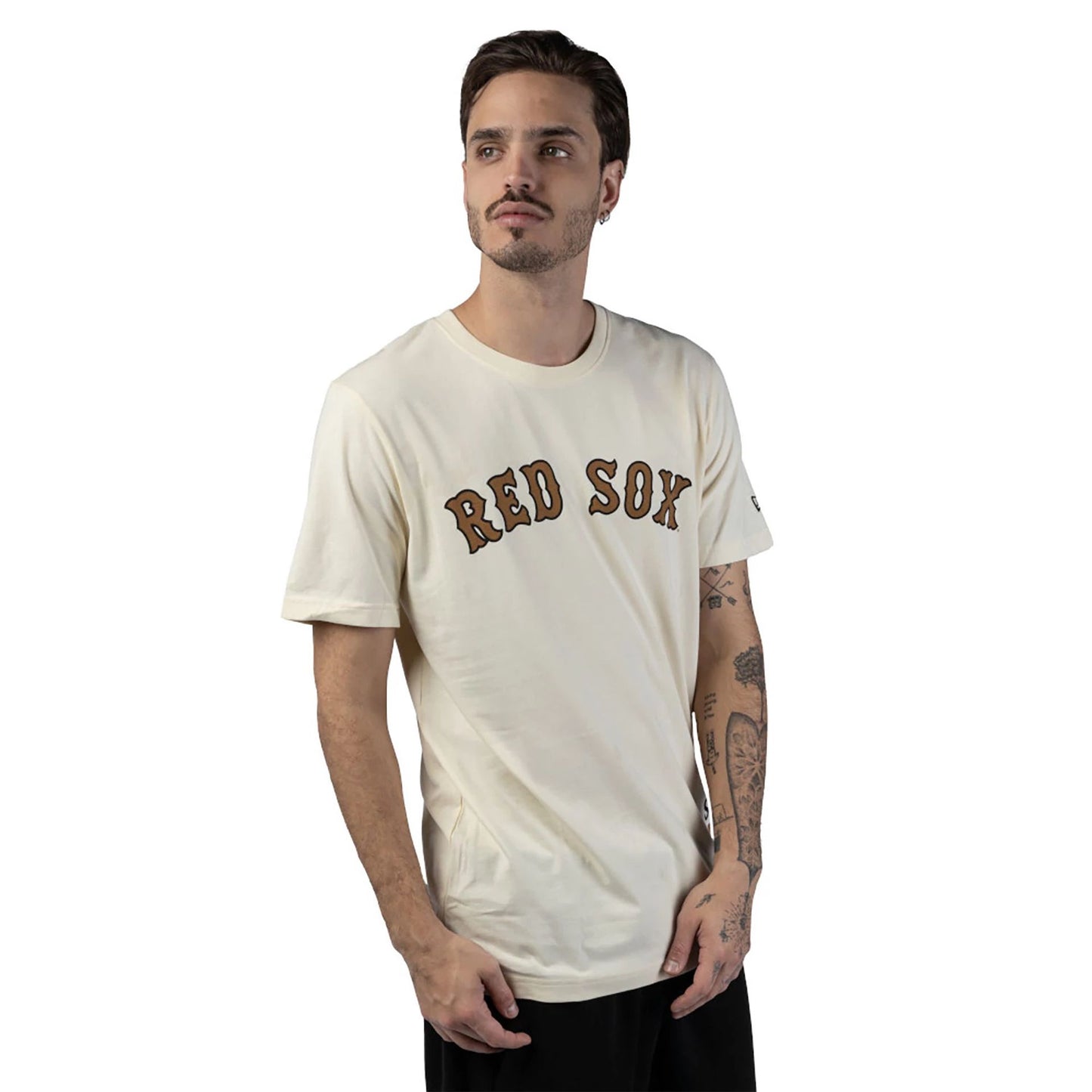 The Male model is wearing Boston Red Sox MLB Cord White T-Shirt 5