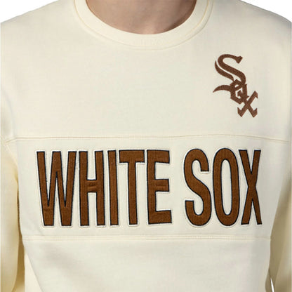 The Male model is wearing Chicago White Sox MLB Cord White Crew Neck Sweatshirt 2