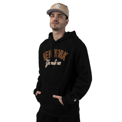 The Male model is wearing New York Yankees MLB Cord Black Pullover Hoodie 7