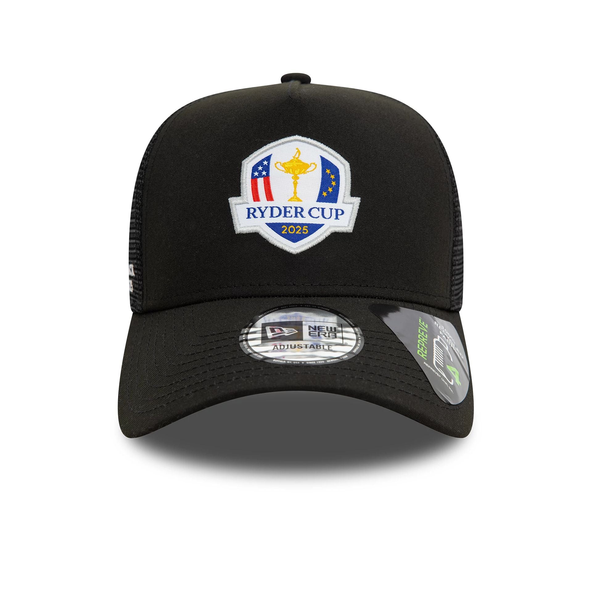 This is a Ryder Cup Europe 2025 Repreve® Black E-Frame Trucker Cap 2