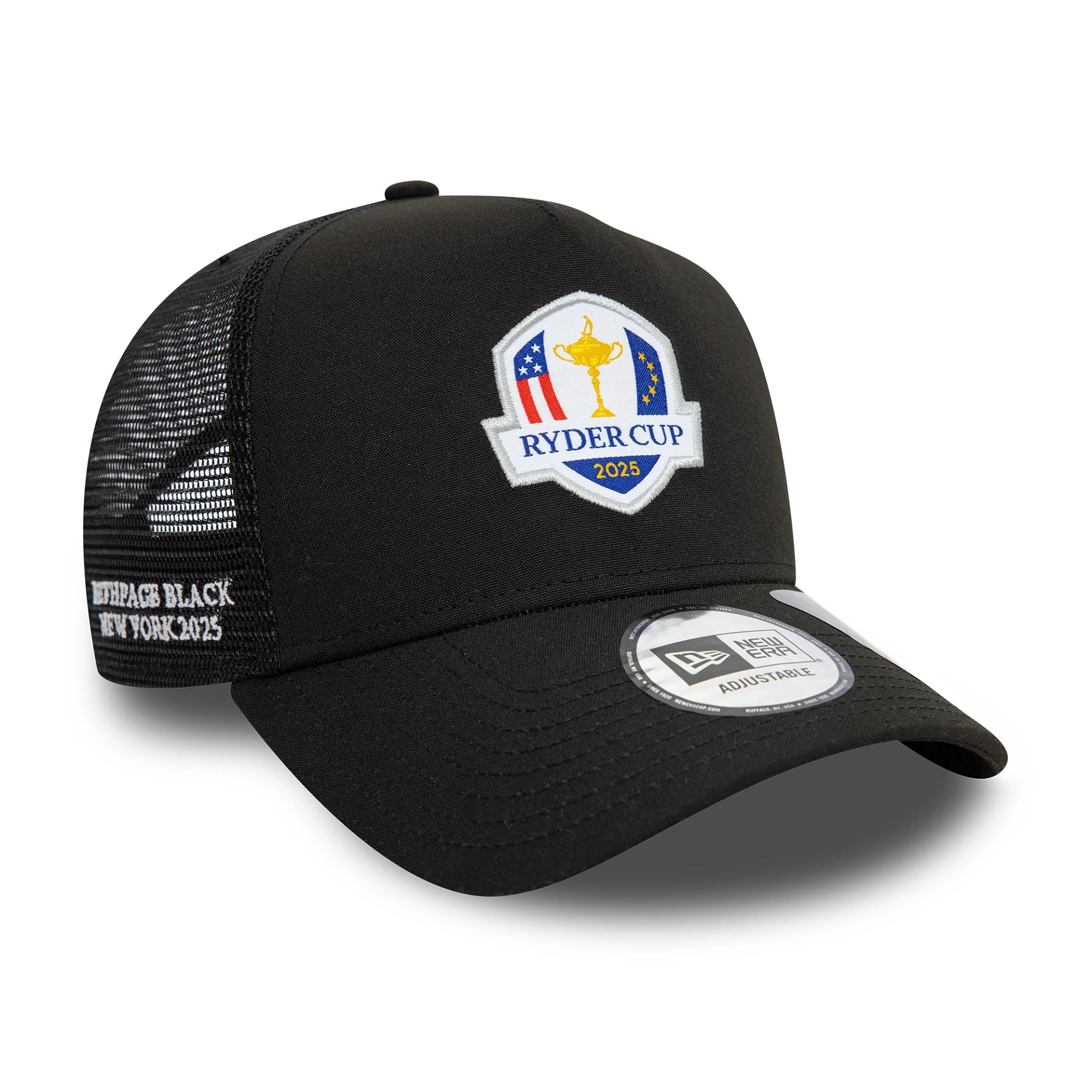 This is a Ryder Cup Europe 2025 Repreve® Black E-Frame Trucker Cap 1