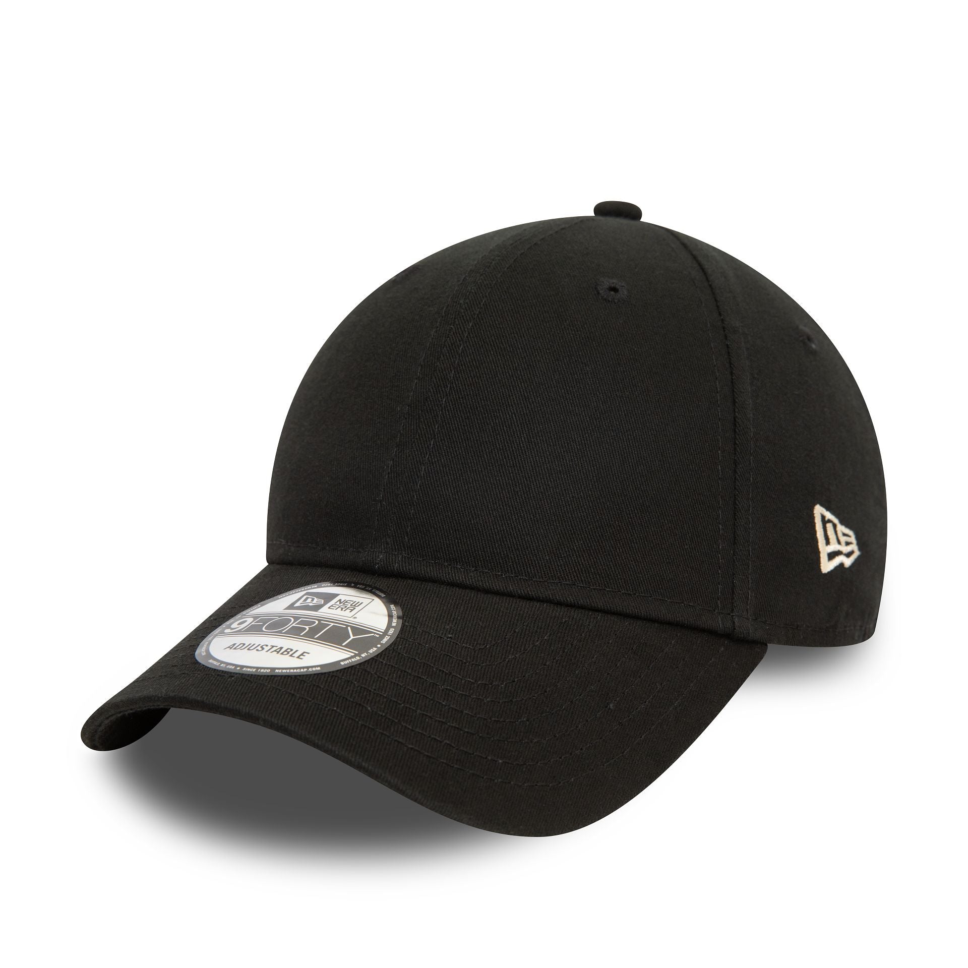 This is a New Era Essential Black 9FORTY Adjustable Cap 1