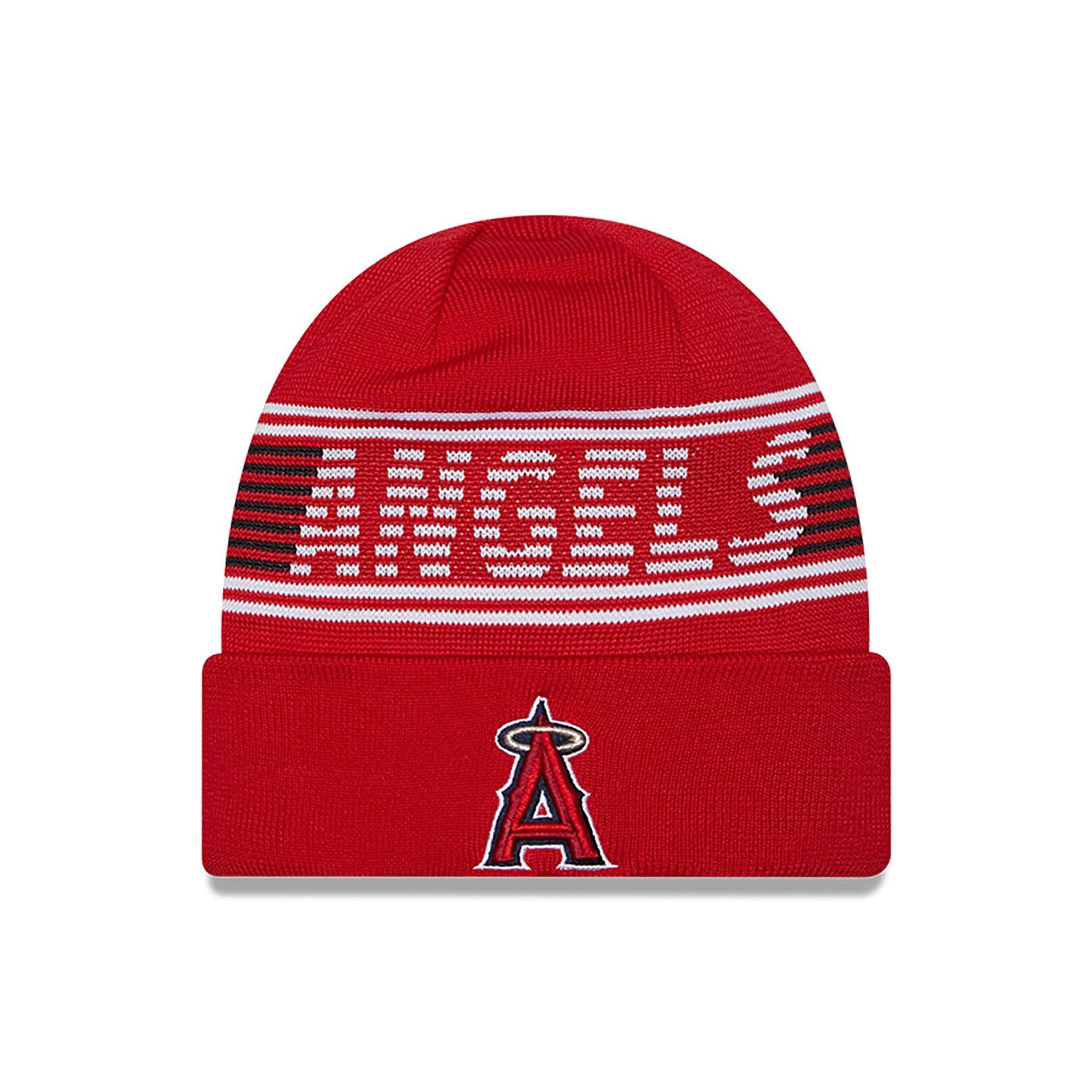 This is a LA Angels City Connect Red Sport Knit Beanie Hat 1