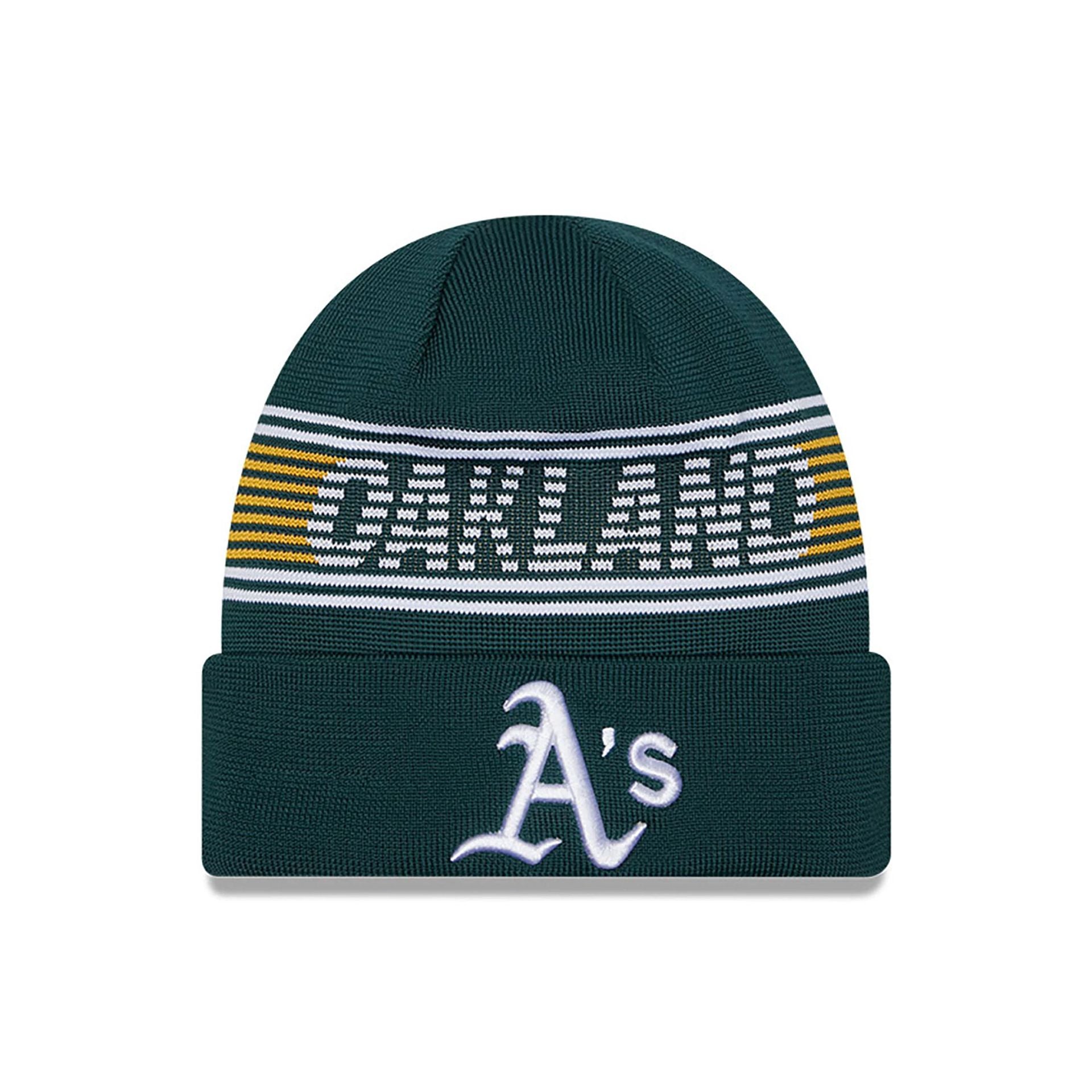 This is a Oakland Athletics City Connect Dark Green Sport Knit Beanie Hat 1