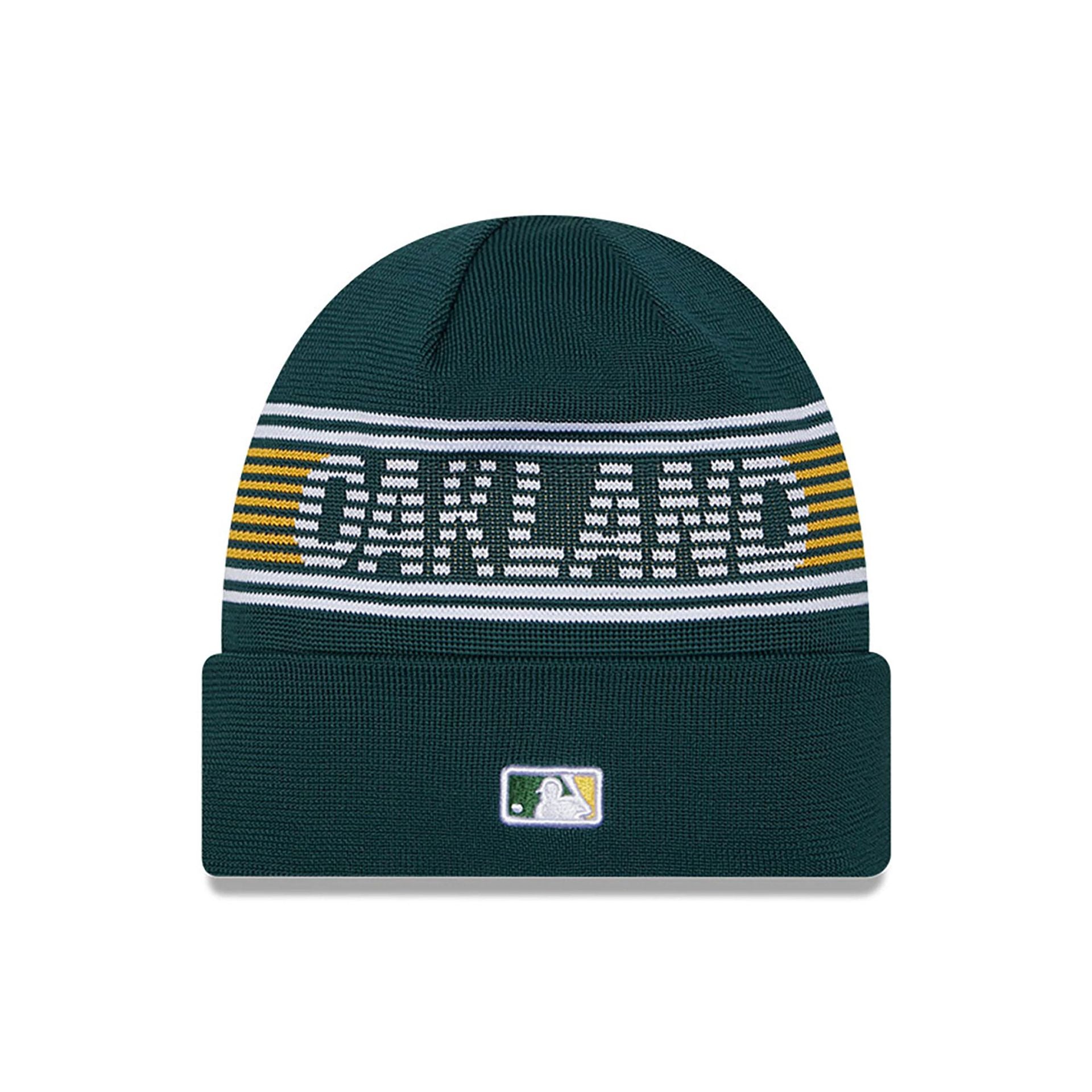 This is a Oakland Athletics City Connect Dark Green Sport Knit Beanie Hat 2