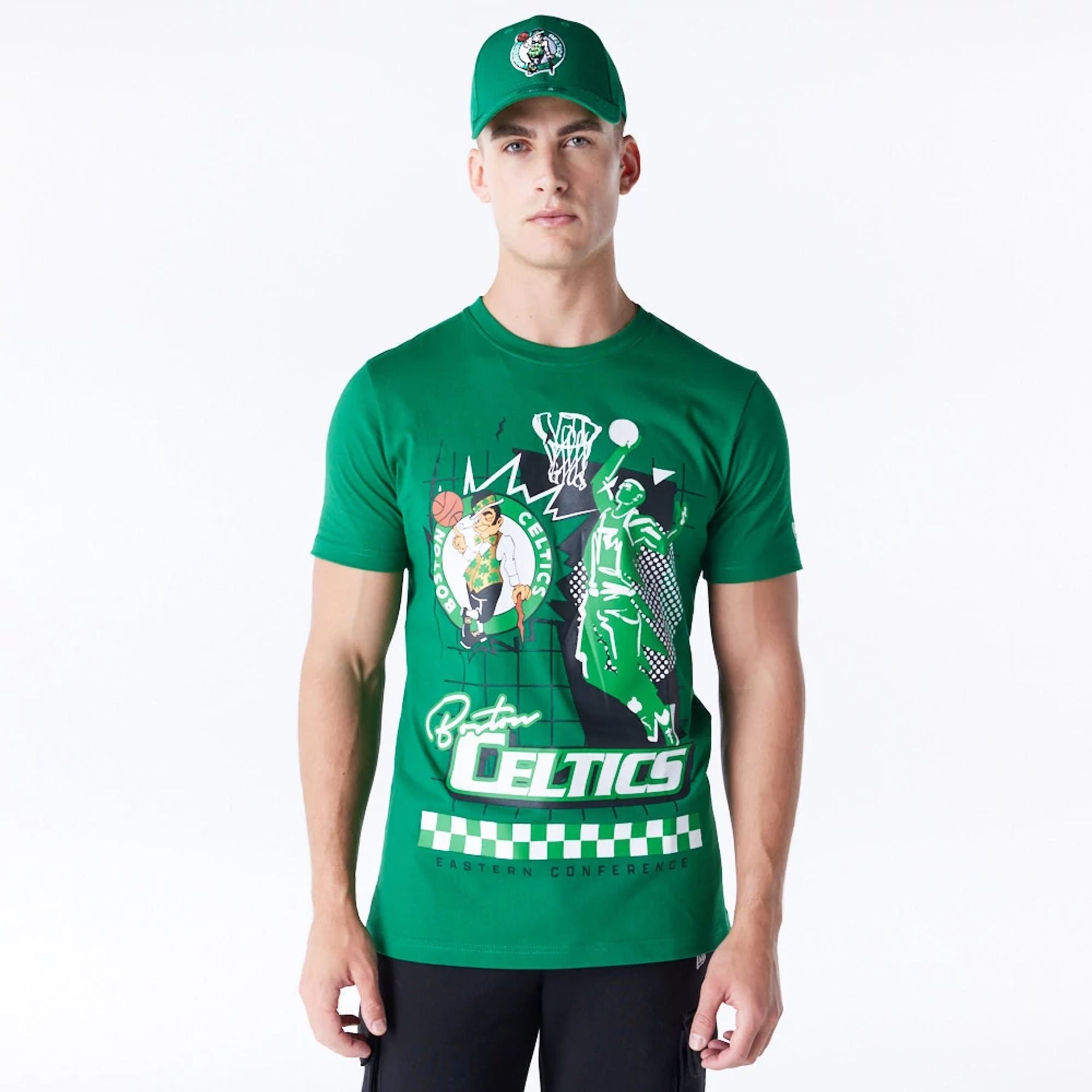 The Male model is wearing Boston Celtics NBA Rally Drive Green T-Shirt 1