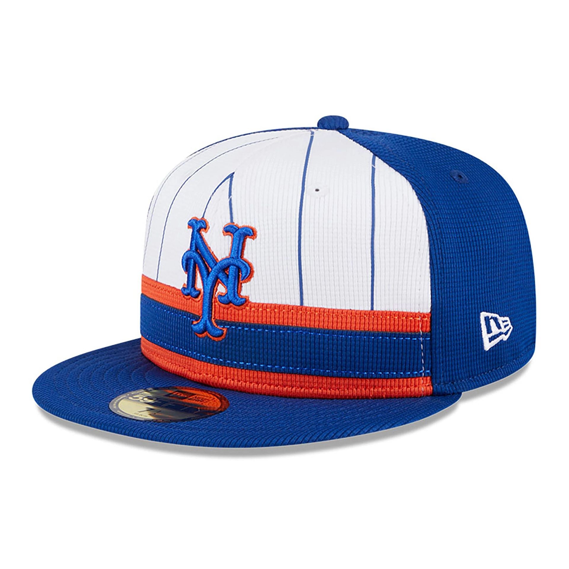 This is a New York Mets MLB Batting Practice Blue 59FIFTY Fitted Cap 1