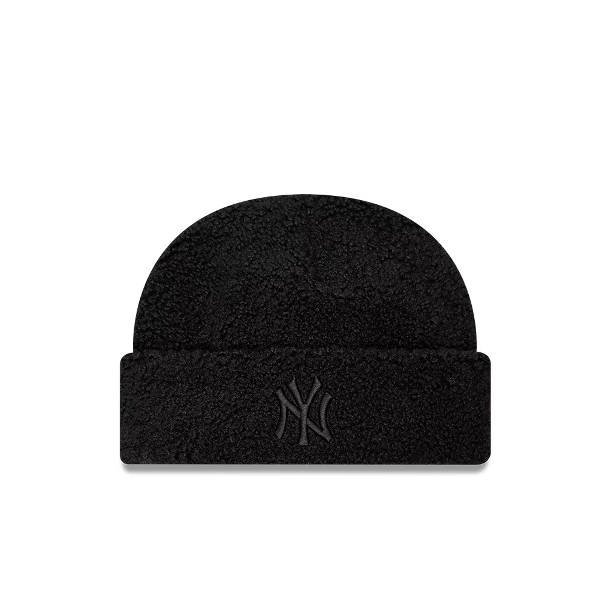 This is a New York Yankees Borg Black Womens Cuff Knit Beanie Hat 1