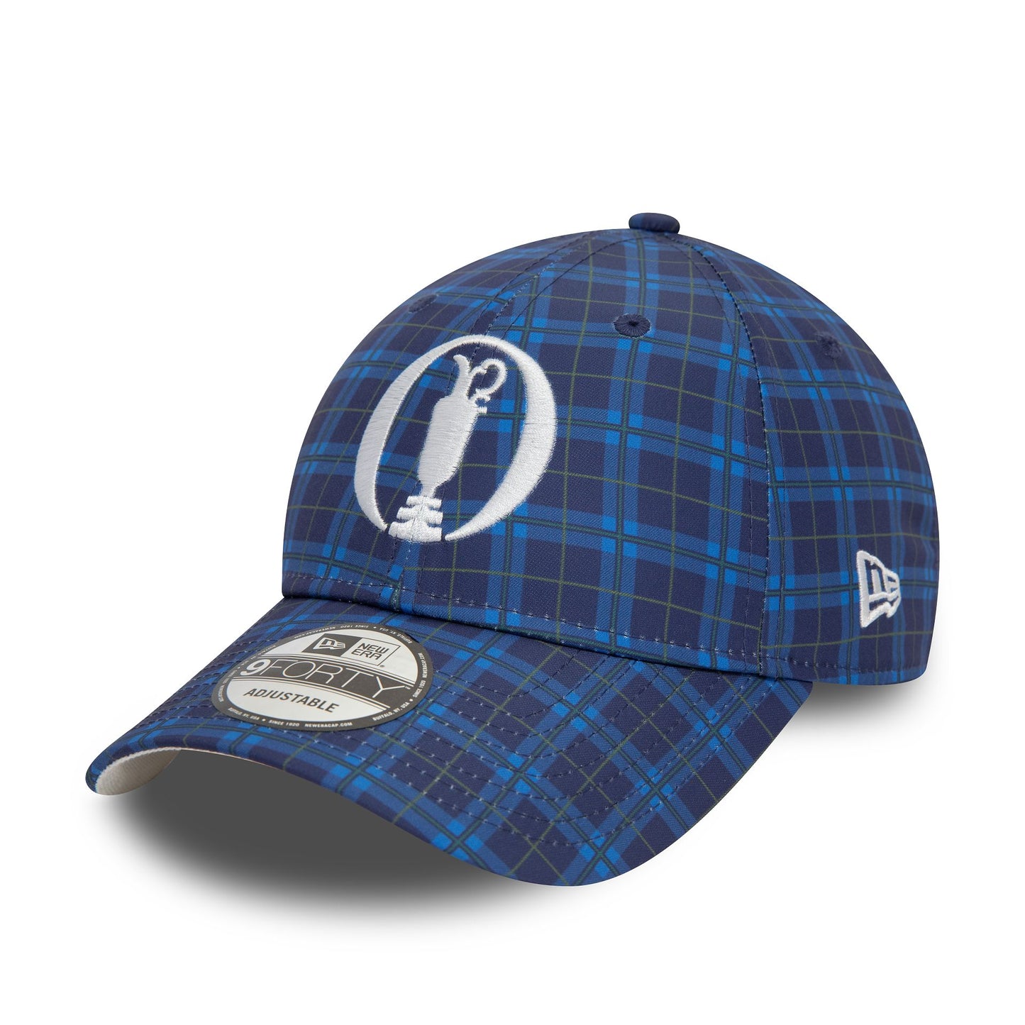 This is a The Open Championships All Over Print Tartan Blue 9FORTY Adjustable Cap 1