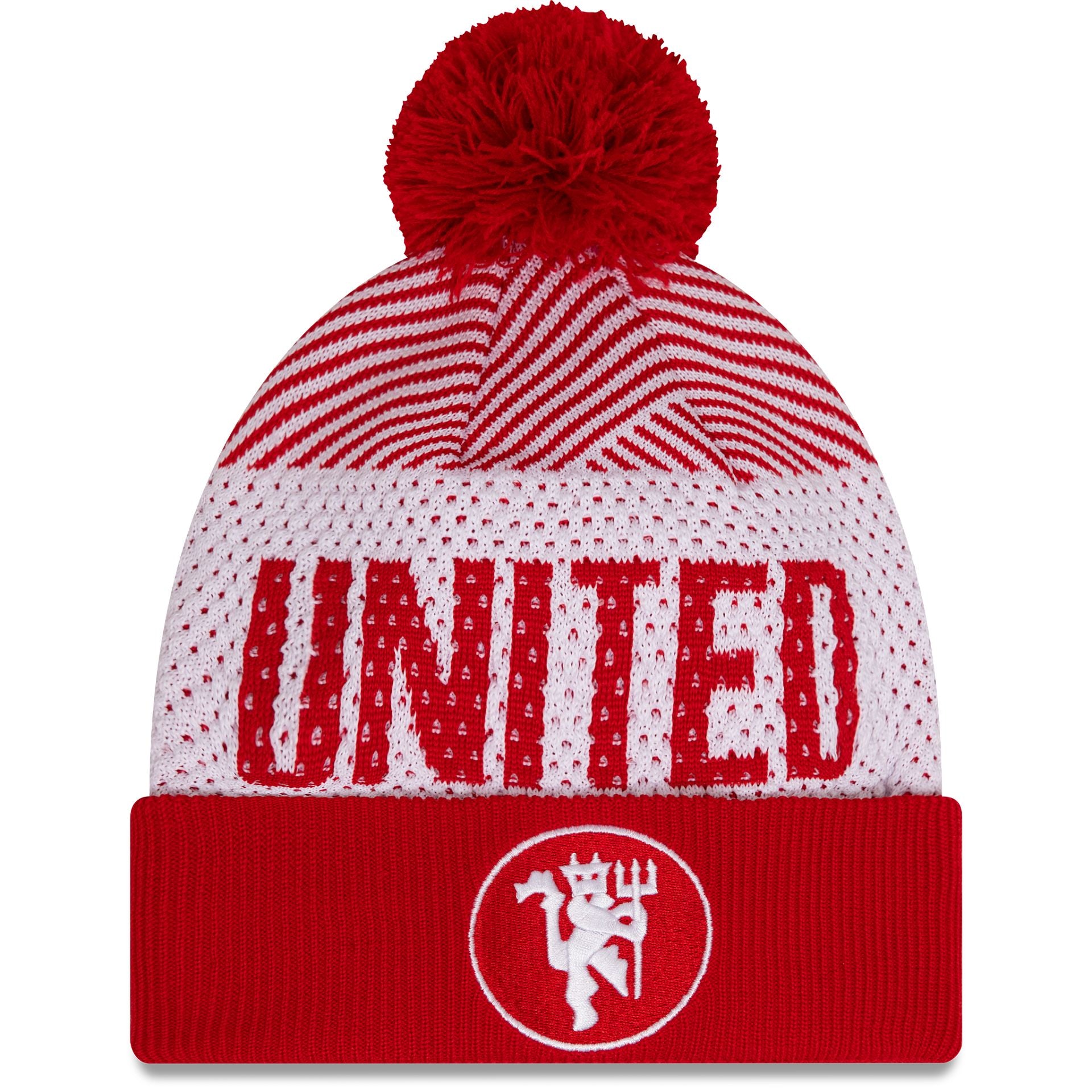 This is a Manchester United FC Youth Engineered Red Cuff Knit Beanie Hat 1