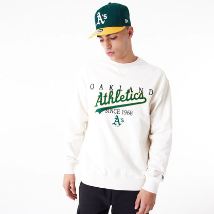 The Male model is wearing Oakland Athletics MLB Lifestyle Off White Crew Neck Sweatshirt 2