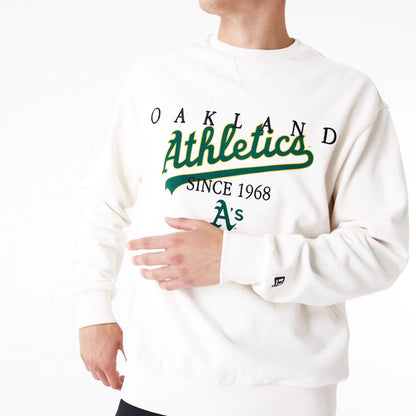 The Male model is wearing Oakland Athletics MLB Lifestyle Off White Crew Neck Sweatshirt 3