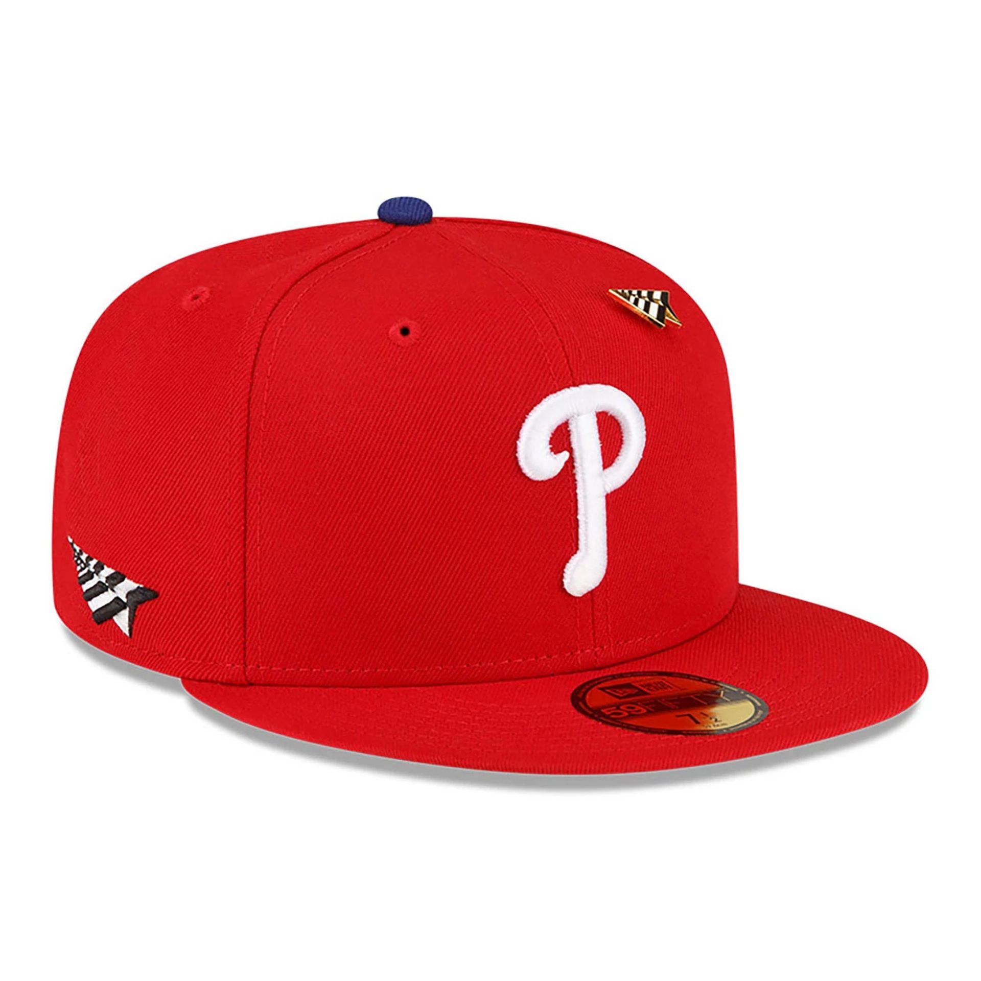 This is a Philadelphia Phillies Paper Planes x MLB Red 59FIFTY Fitted Cap 1